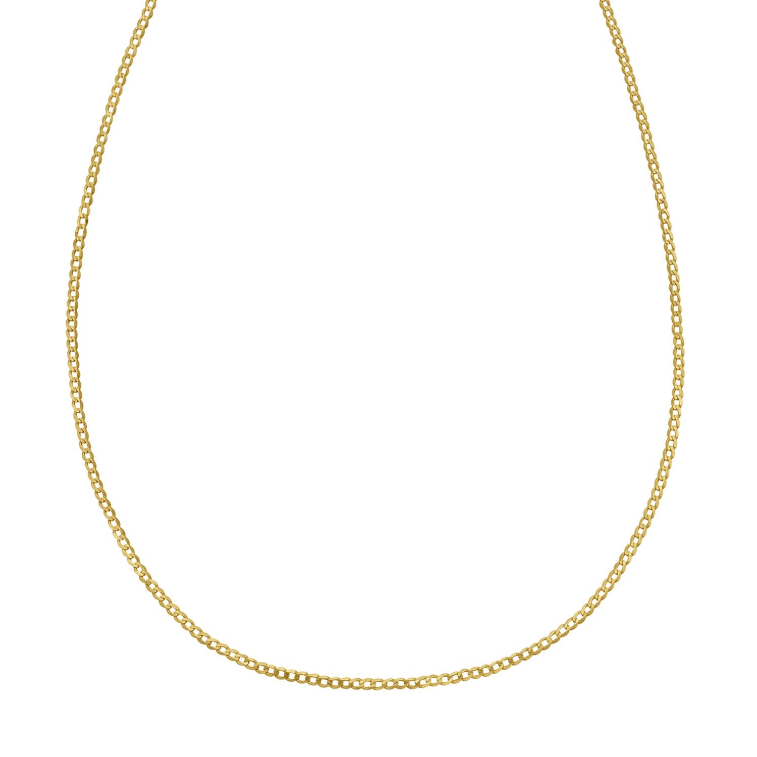 A 14k yellow gold solid curb chain, 2.60 mm wide, forms a U-shape.