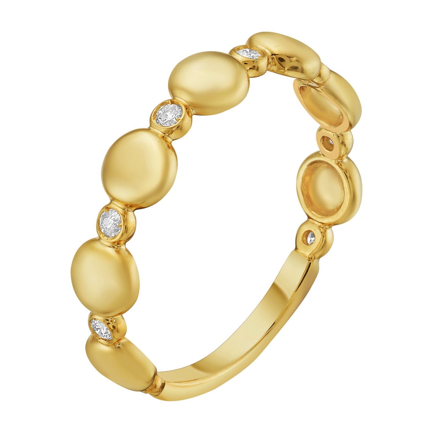 14K yellow gold textured rope ring with five small diamonds.