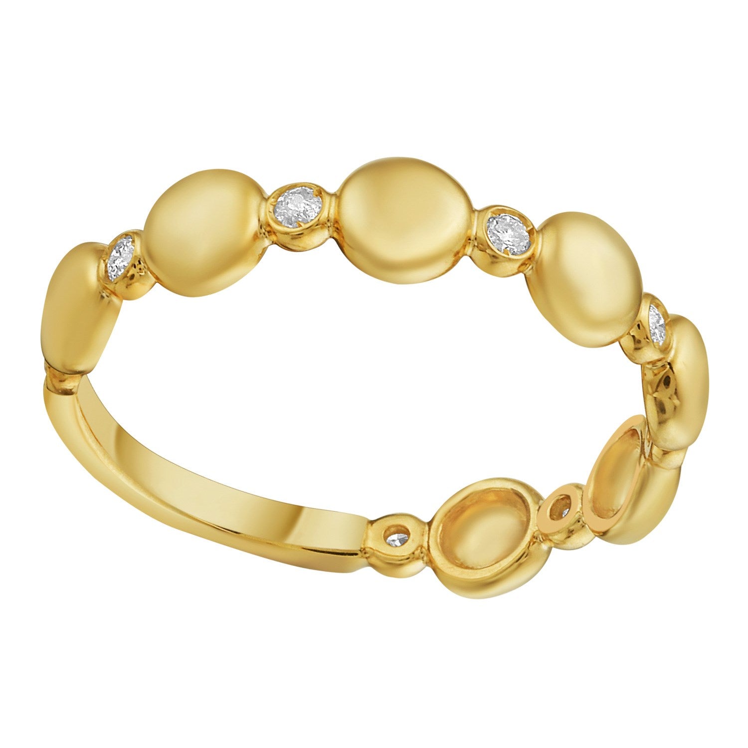 14K yellow gold ring with textured oval links and scattered diamonds.