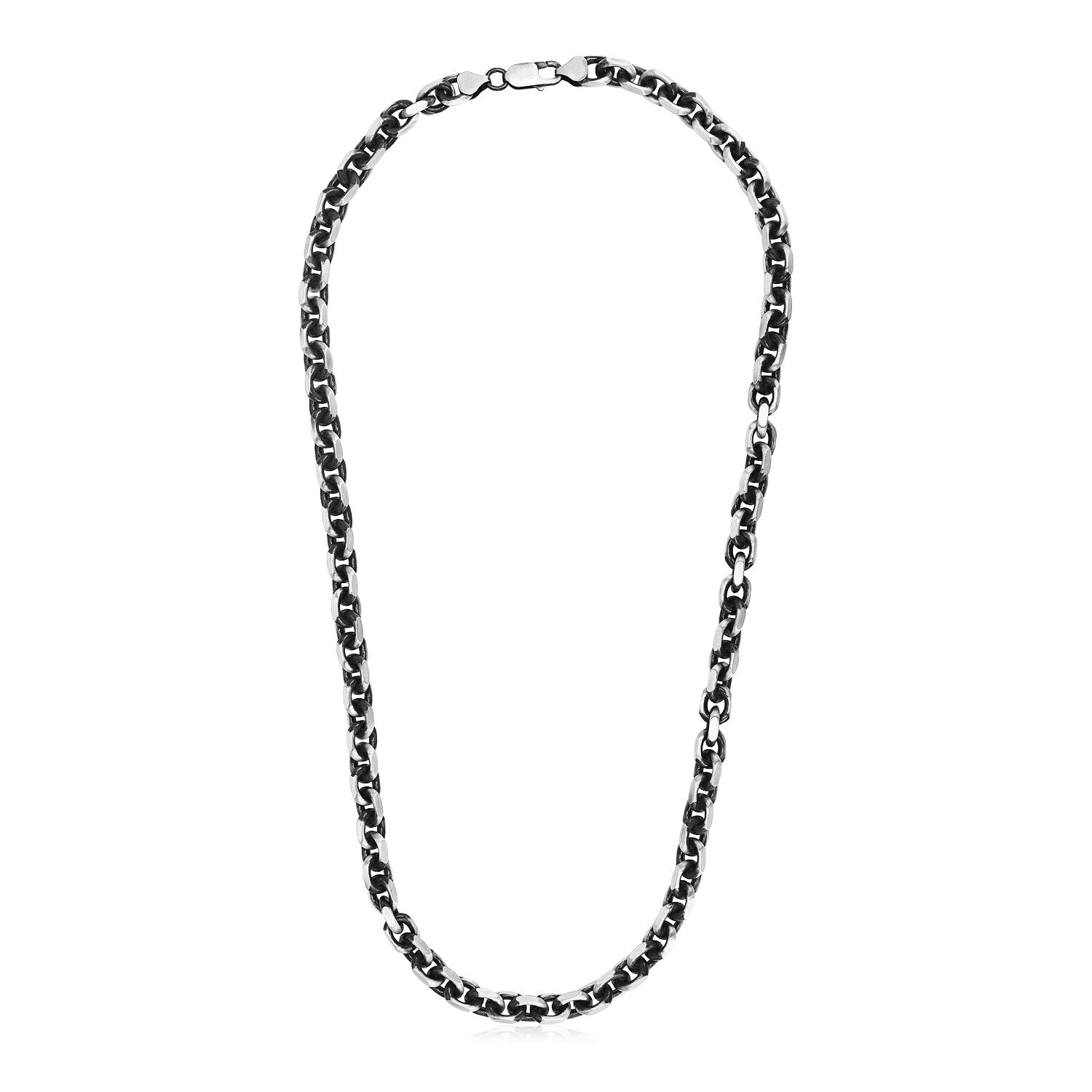 Sterling silver gunmetal finish oval link necklace with a lobster clasp.