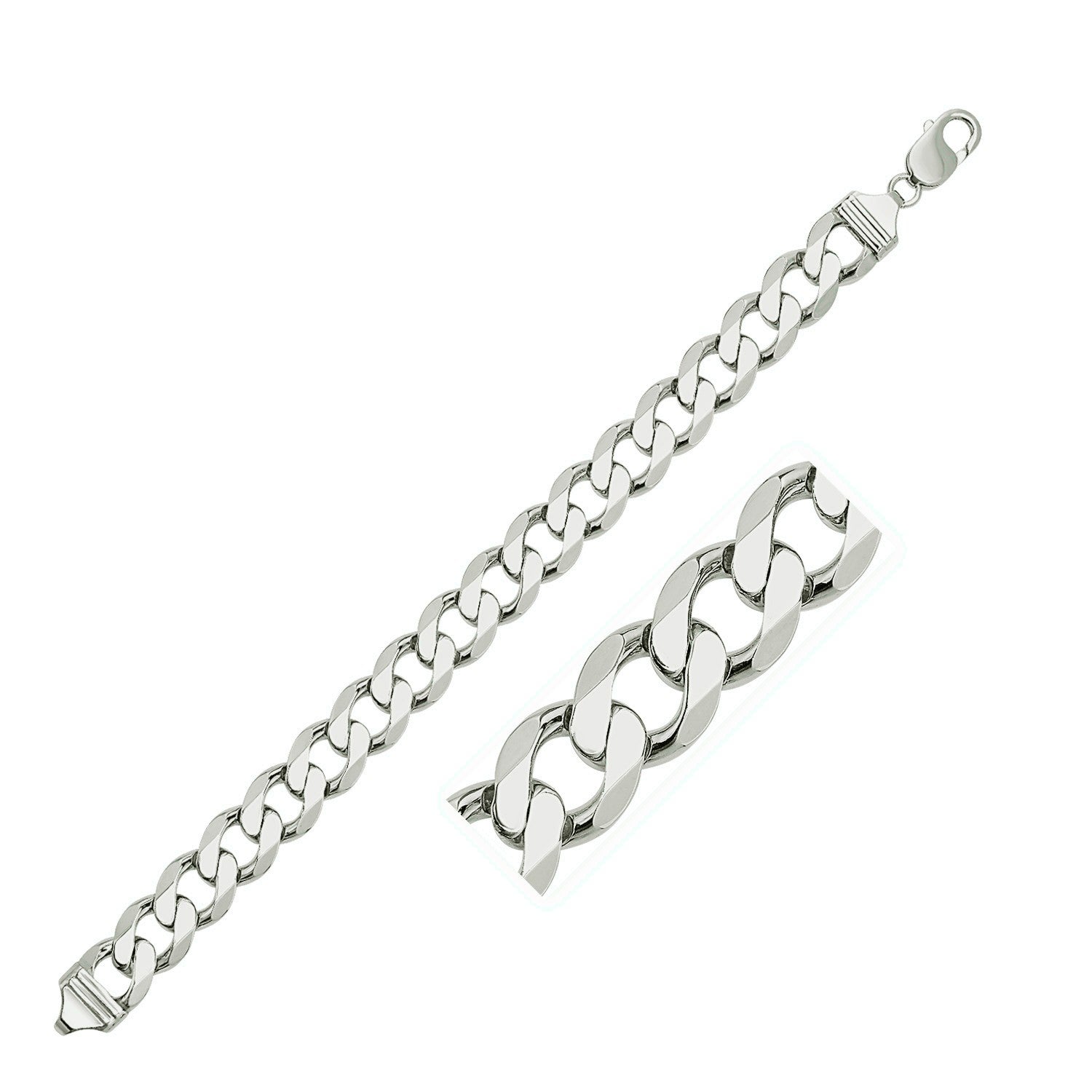 Rhodium-plated sterling silver curb bracelet with a lobster clasp.