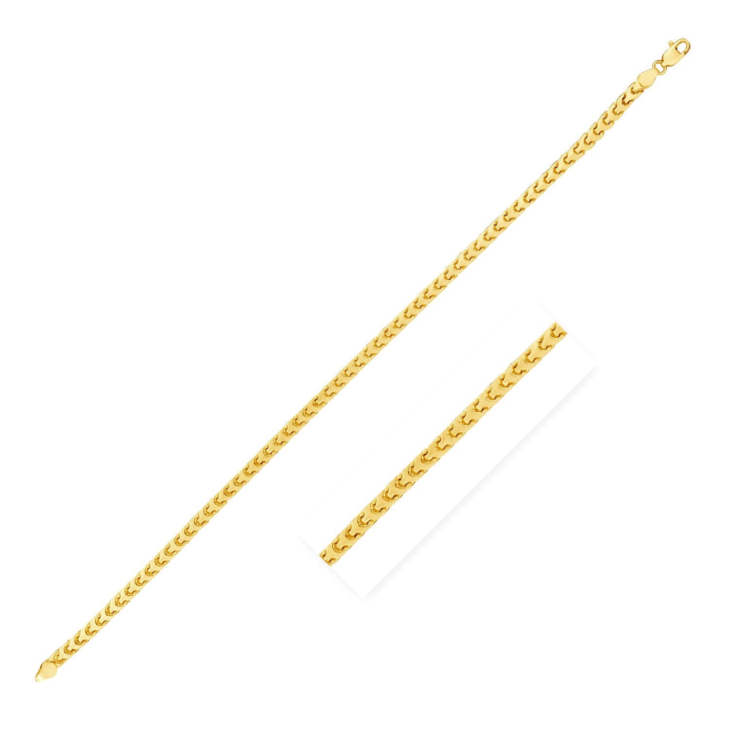 14k yellow gold solid diamond cut round franco bracelet with a lobster clasp.