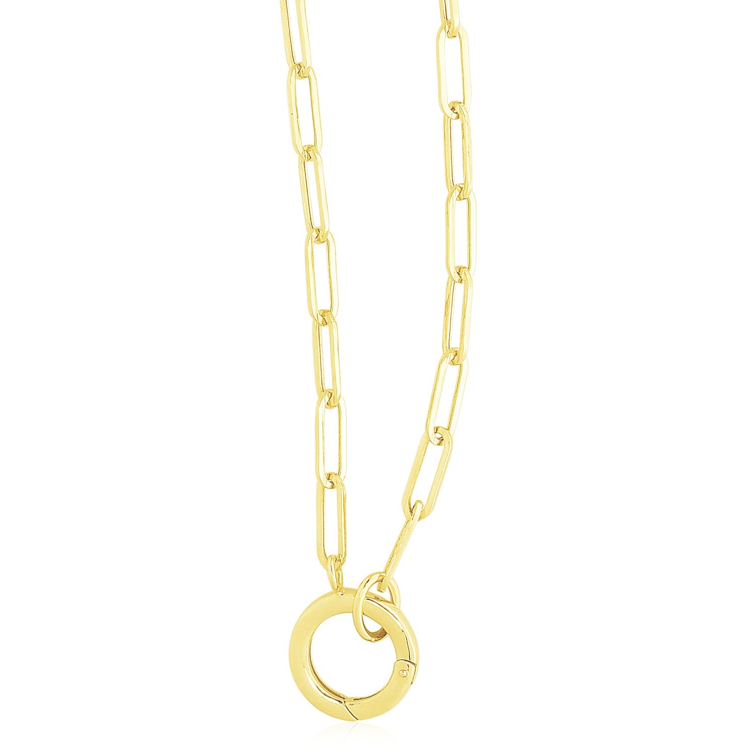 14k yellow gold paperclip chain necklace with a front-facing invisible clasp.