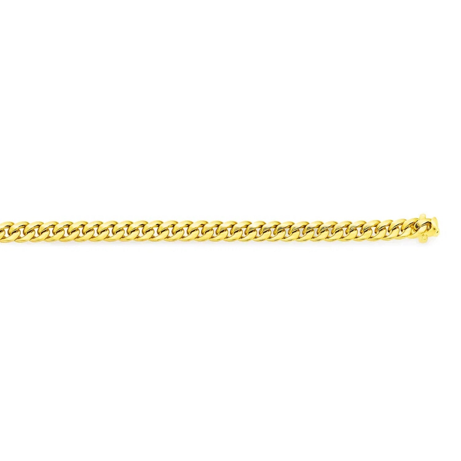 A 14k yellow gold classic Miami Cuban solid bracelet with a box clasp.