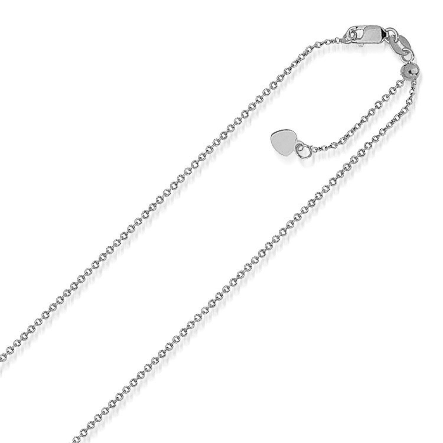 14k white gold Singapore style adjustable chain with a heart charm and lobster clasp.