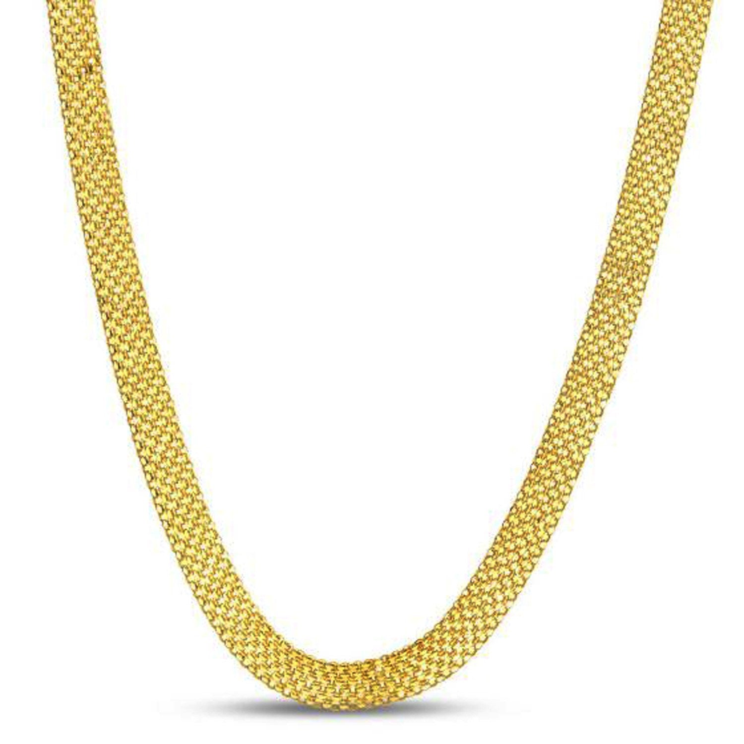 A 14k yellow gold Bismark chain, 7.00 mm wide, forms a U-shape.