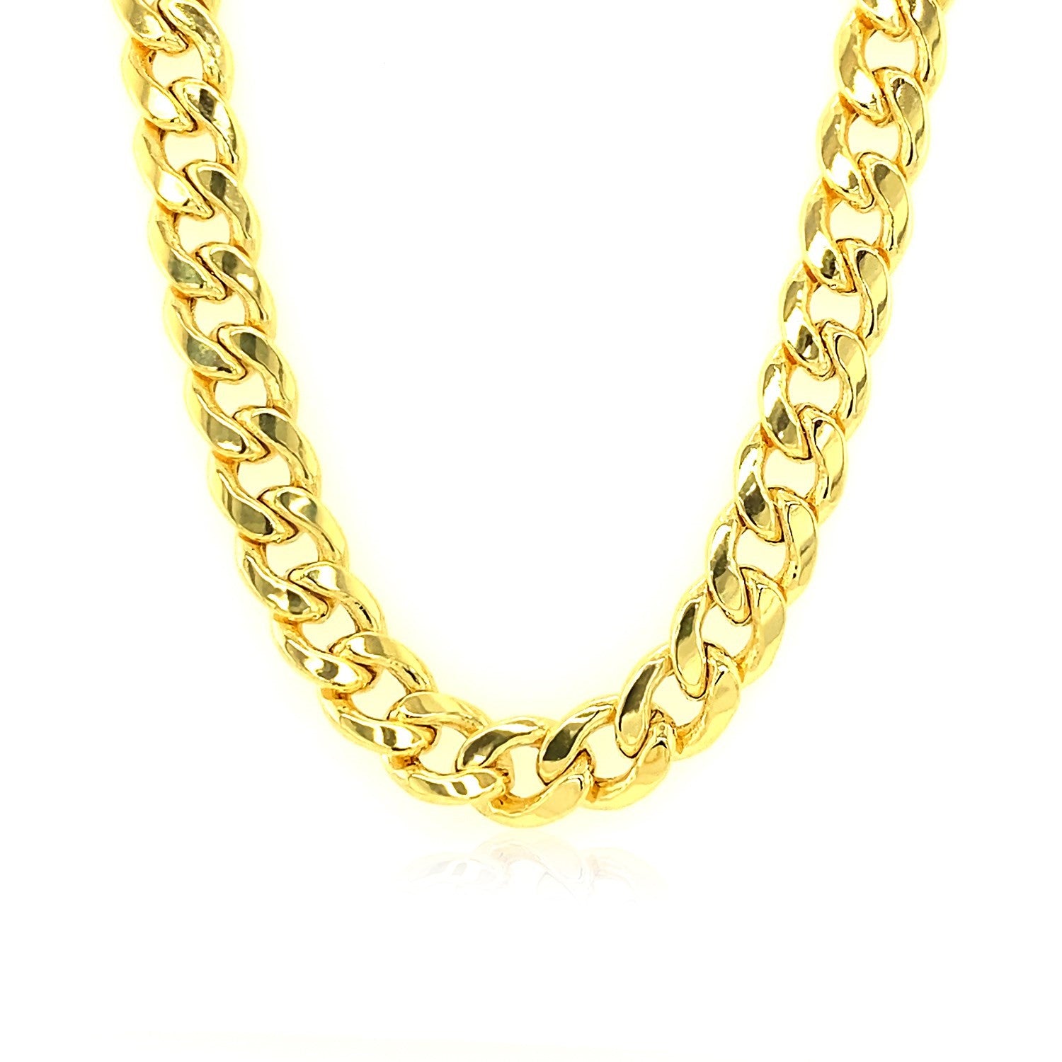 14k yellow gold Miami Cuban semi-solid chain, 7.00 mm wide, on a white background.