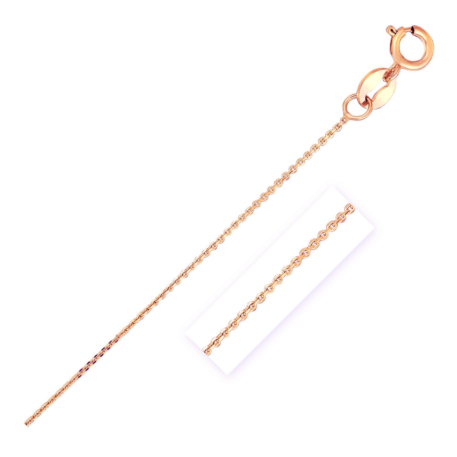 14k rose gold diamond-cut cable link chain with a spring ring clasp.