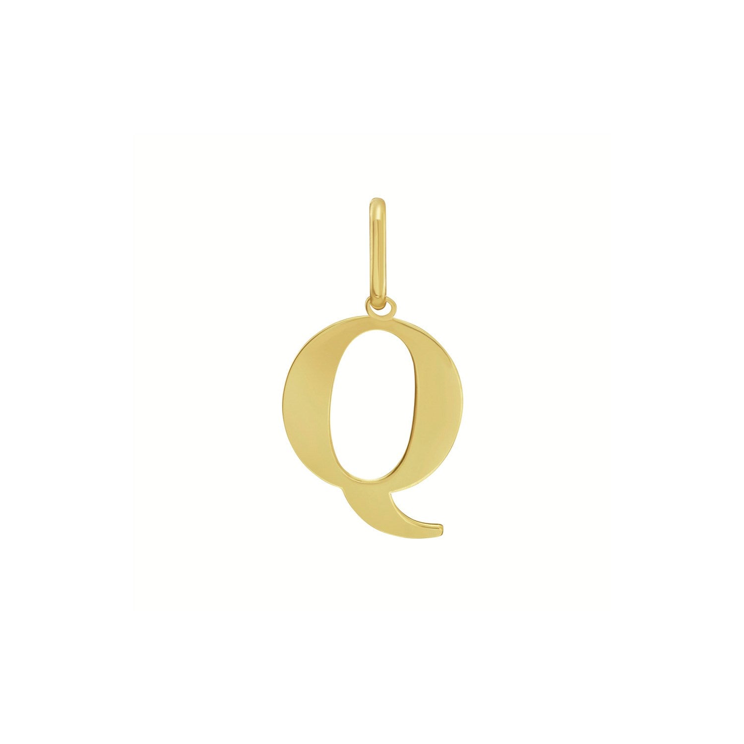 14K yellow gold initial Q charm pendant with a polished finish.