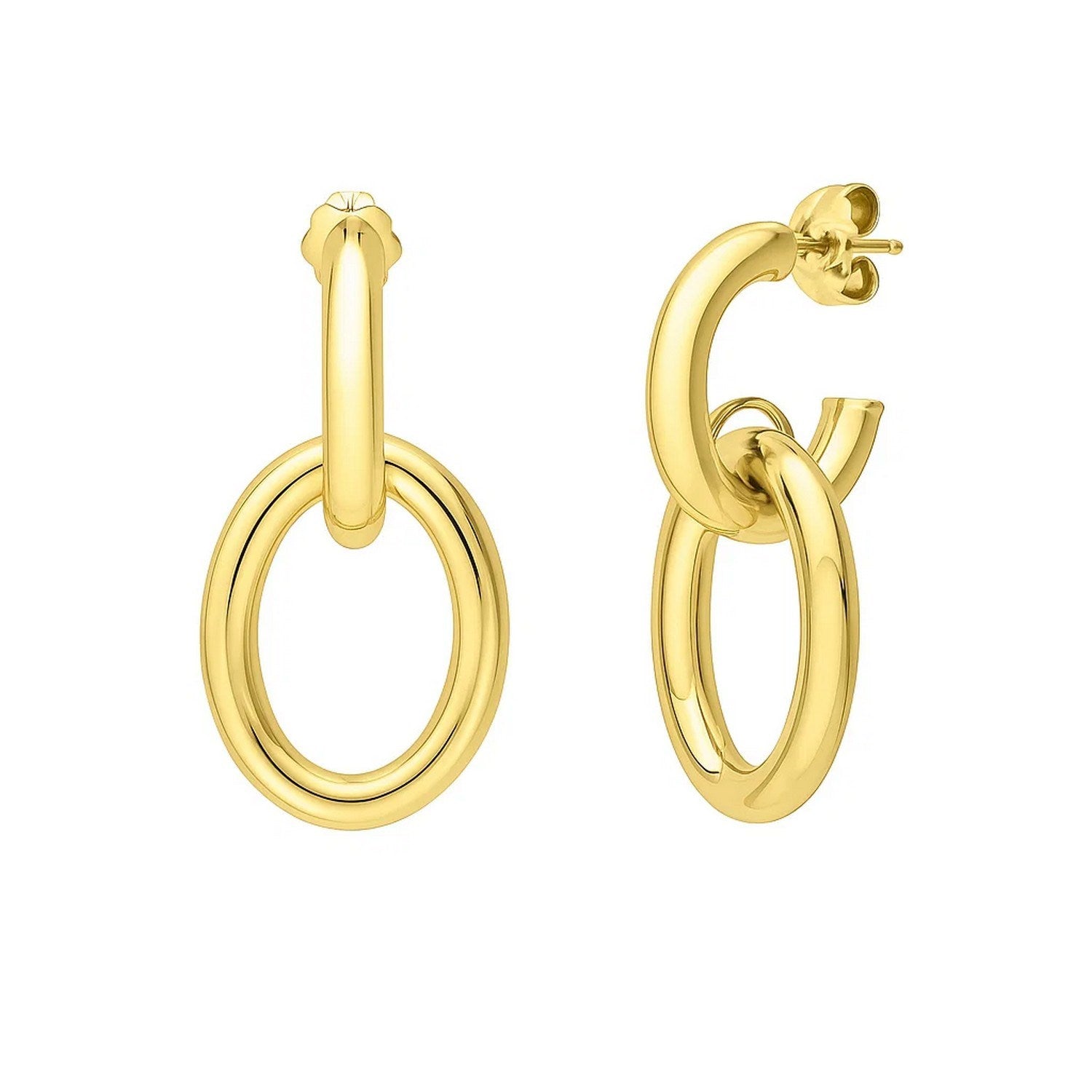 Interlocking link drop earrings in 14K yellow gold with a push-back clasp.