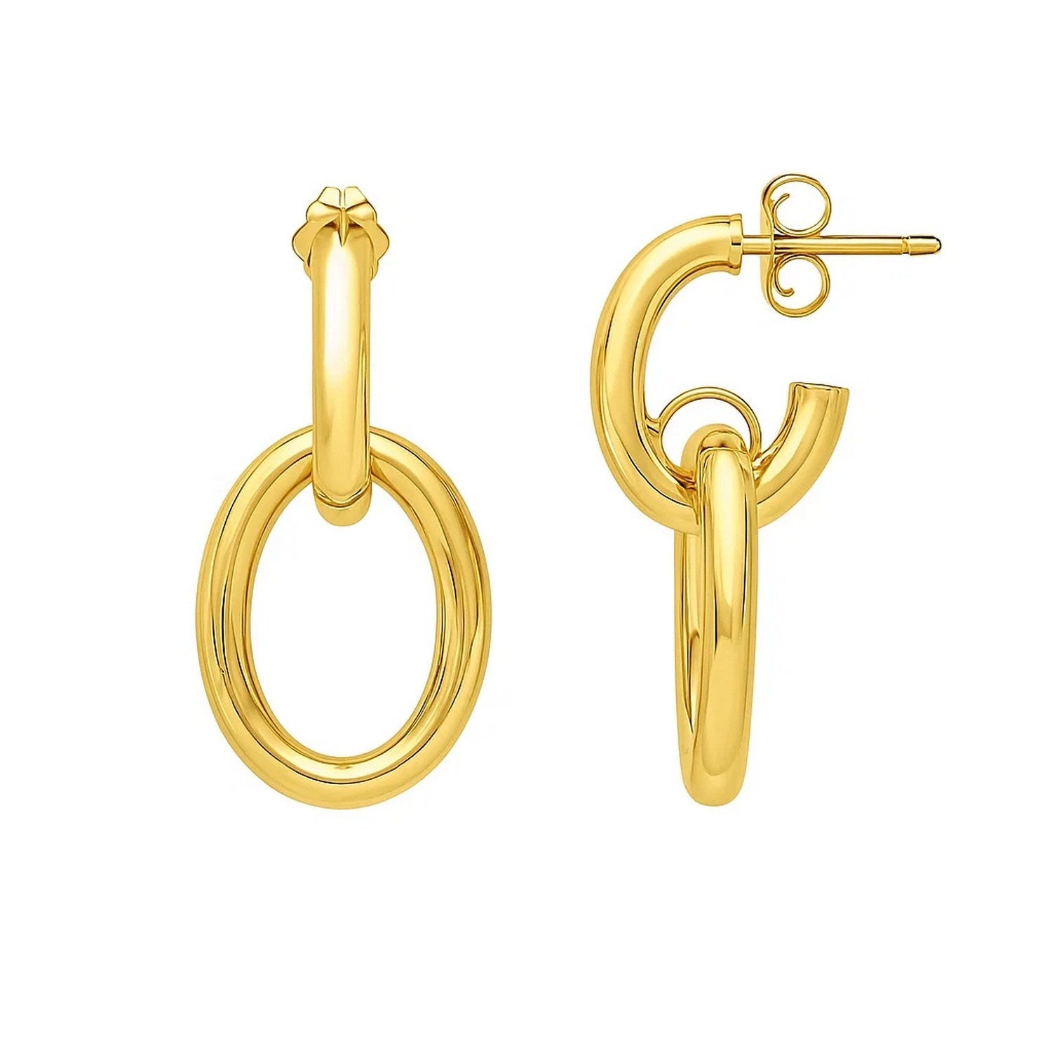 Interlocking link drop earrings in 14K yellow gold with a push-back clasp.