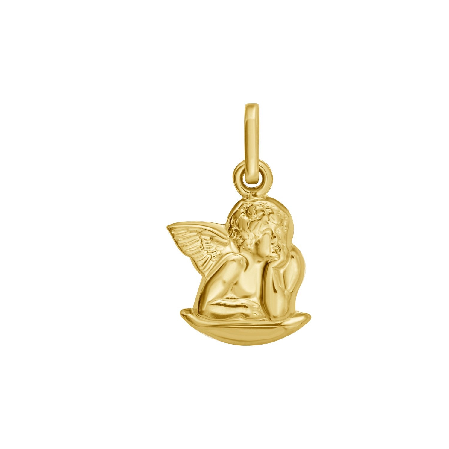 14K yellow gold polished angel charm pendant with a bail.