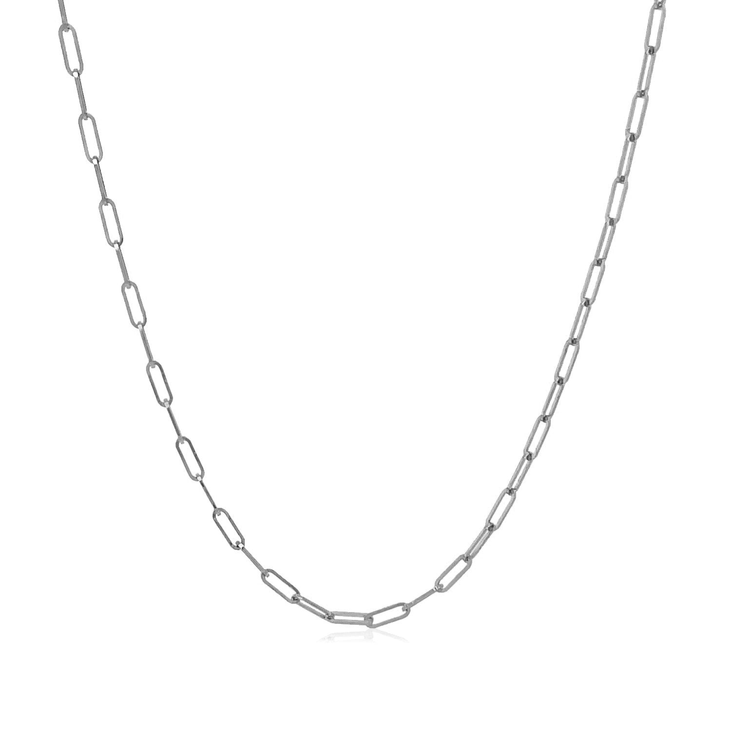 A 14K white gold paperclip chain with 1.50 mm links.