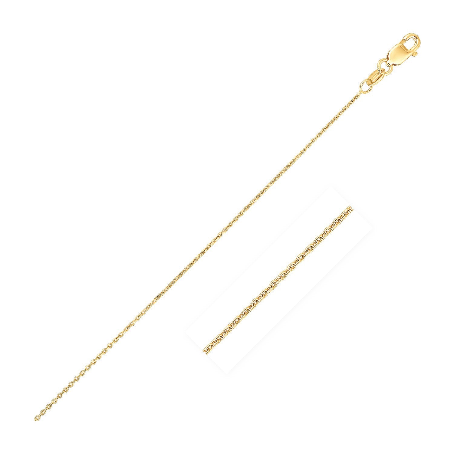 14k yellow gold oval cable link chain with a lobster clasp.