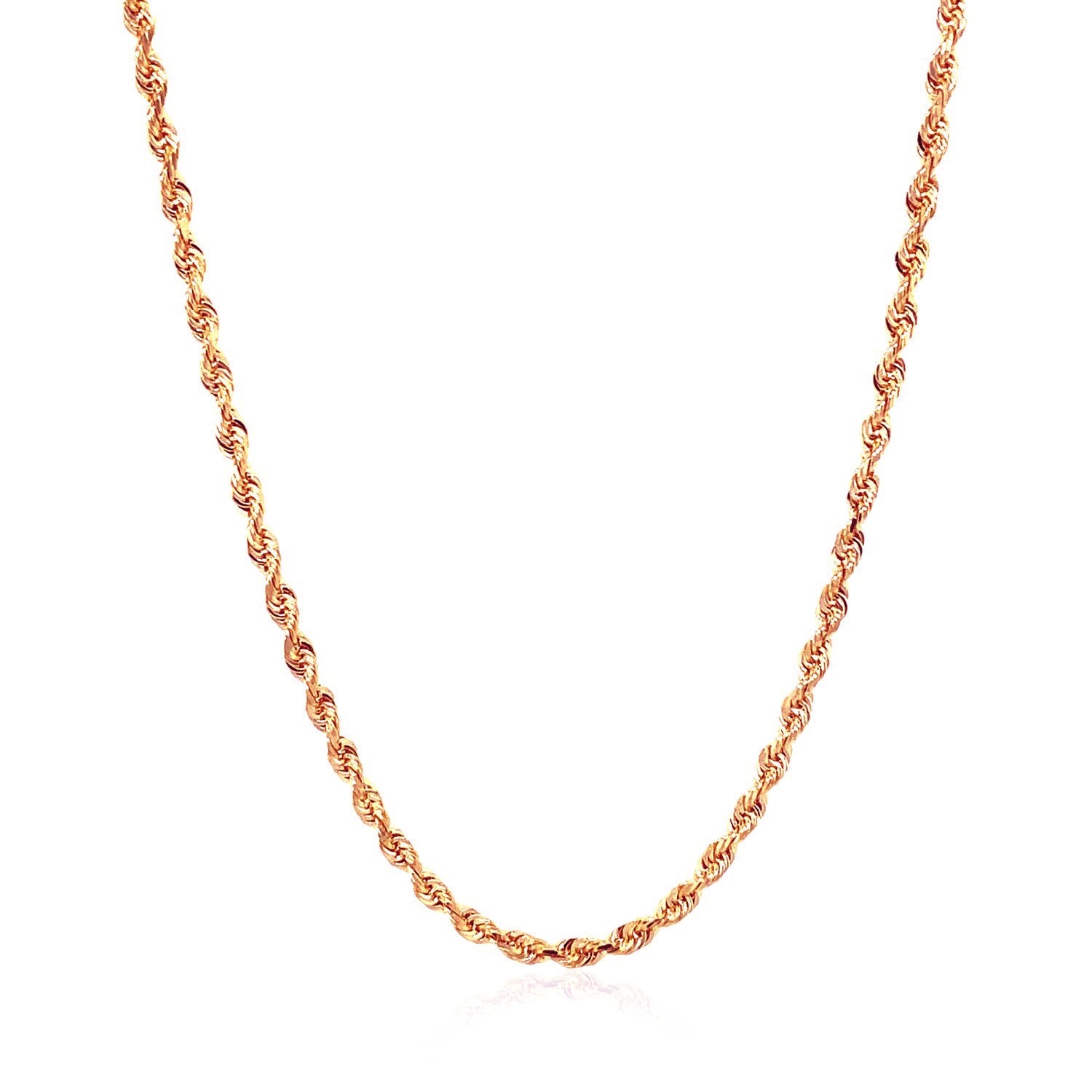 A 14k rose gold solid diamond cut rope chain.