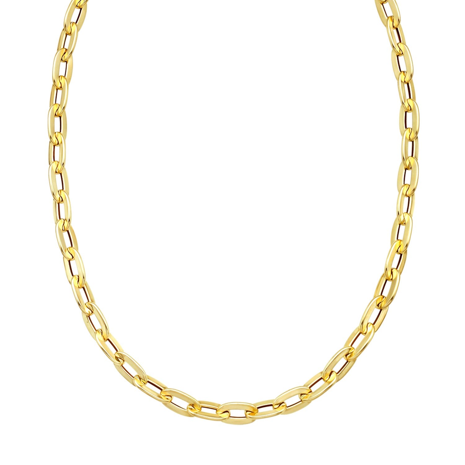 14K yellow gold long mirror rolo link chain necklace.