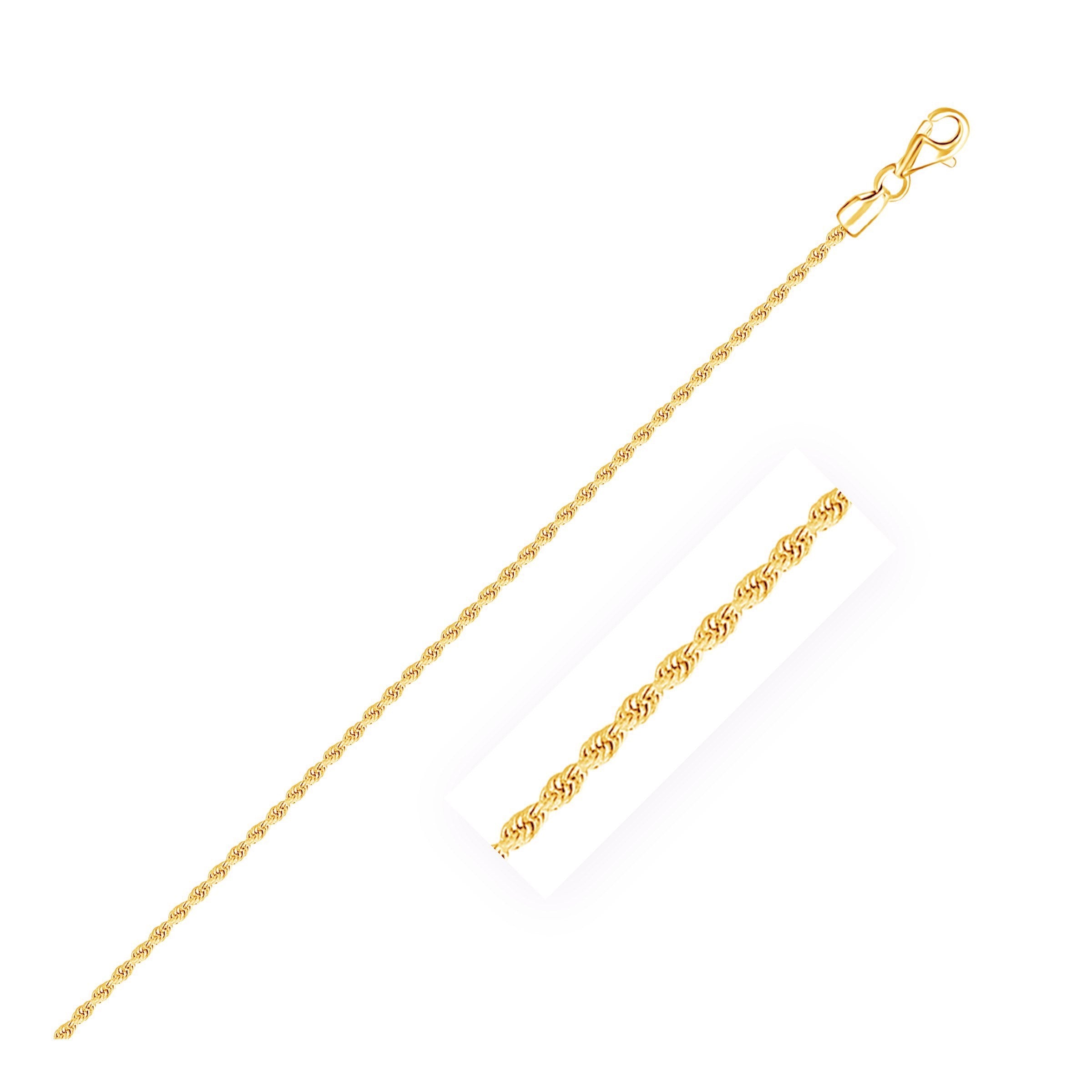 2.0mm 10k yellow gold diamond cut rope anklet with a lobster clasp.