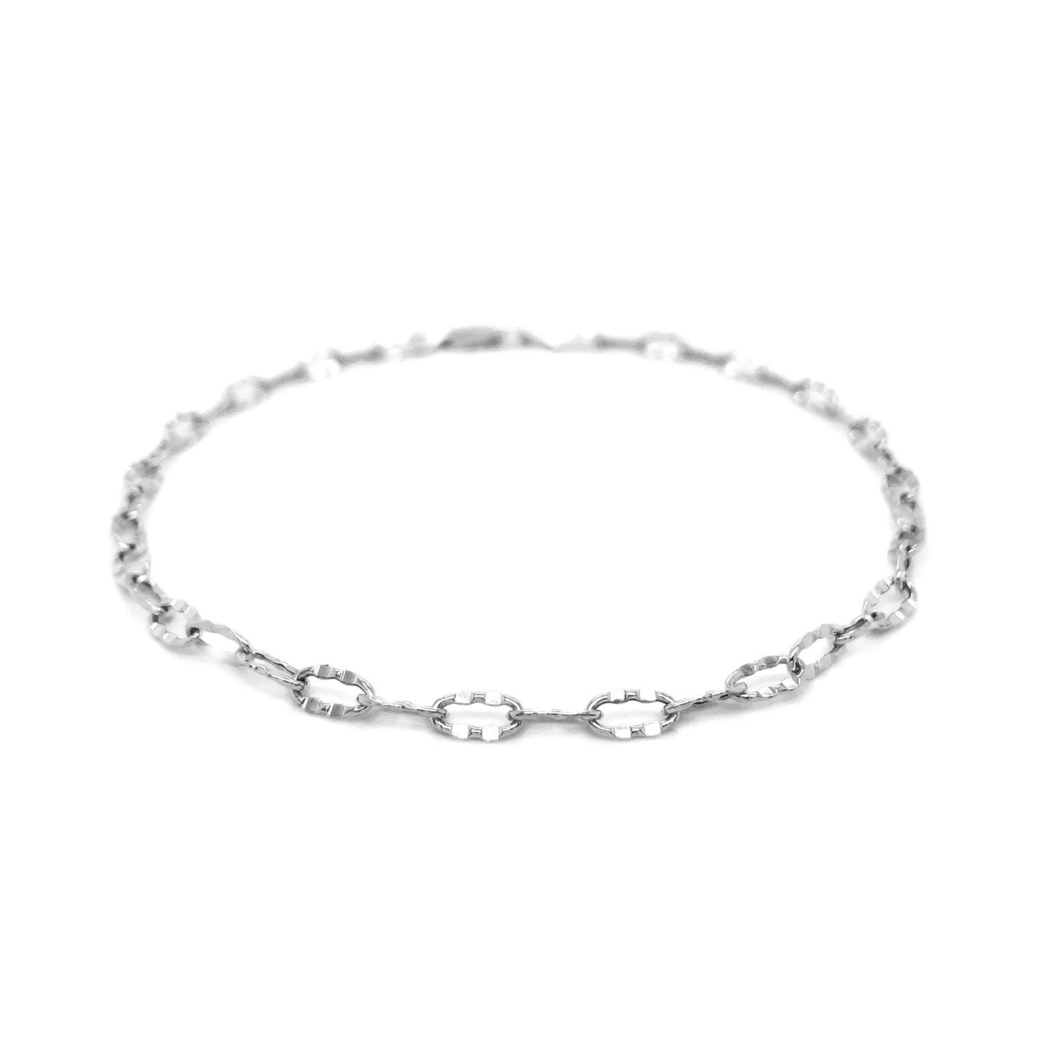 14k white gold anklet with fancy hammered oval links.