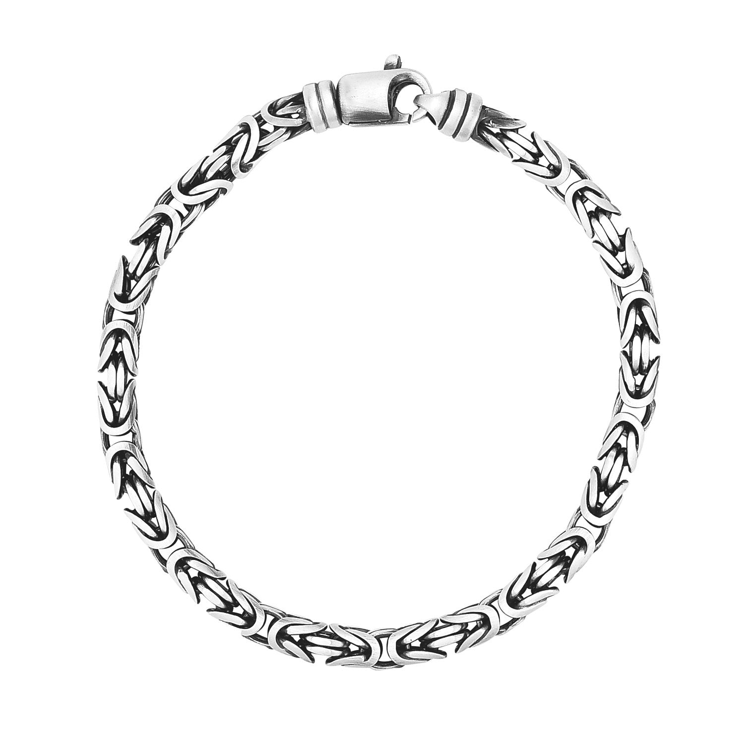Sterling silver Byzantine chain bracelet with a gunmetal finish and lobster clasp.