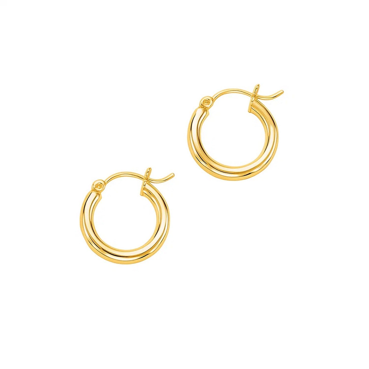 Pair of 10k yellow gold polished hoop earrings with snap lock backings.