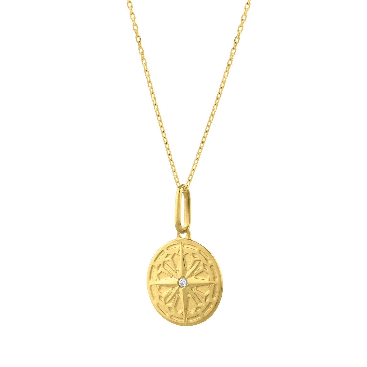 14K yellow gold North Star talisman necklace with a diamond accent.