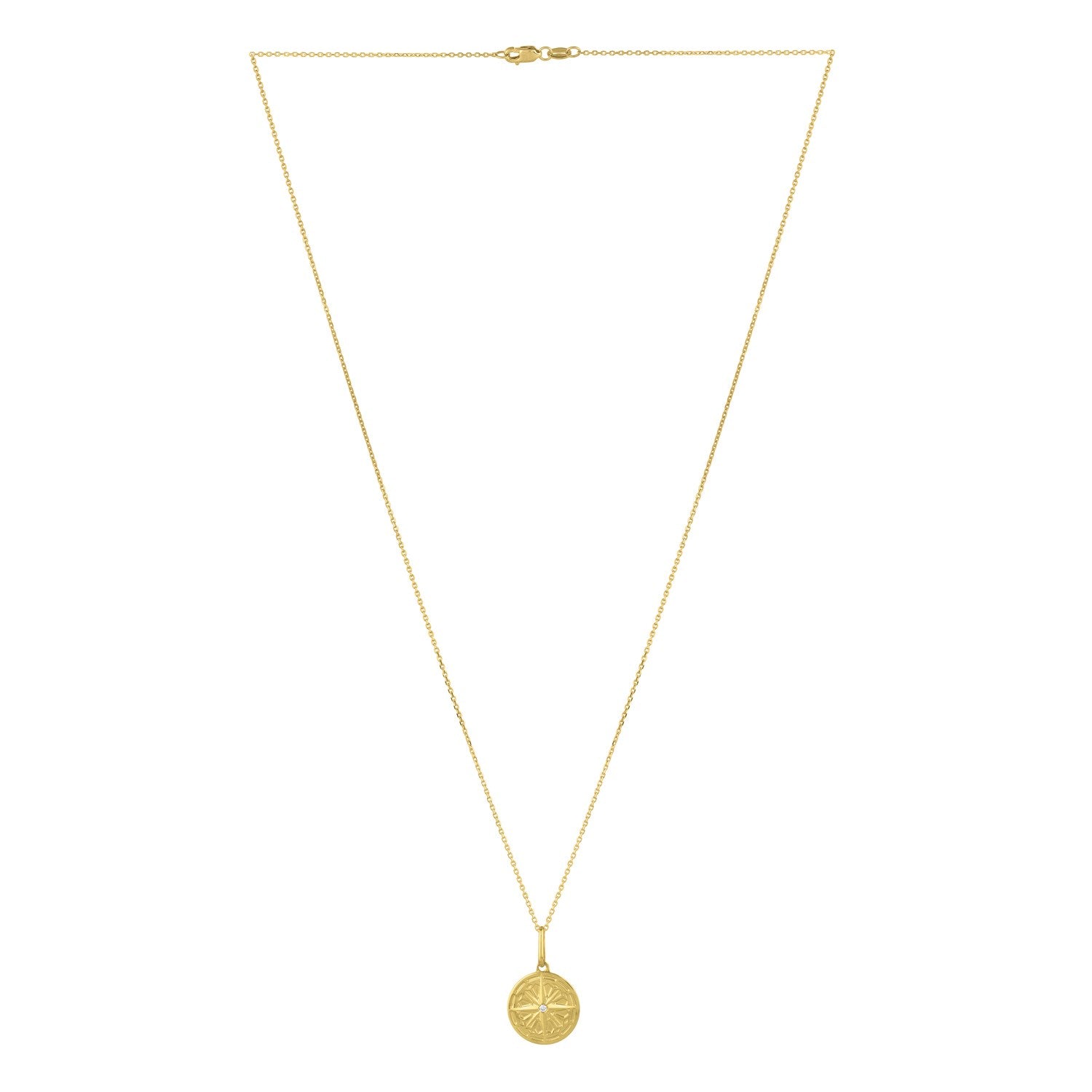 A 14K yellow gold North Star talisman necklace with a cable chain.