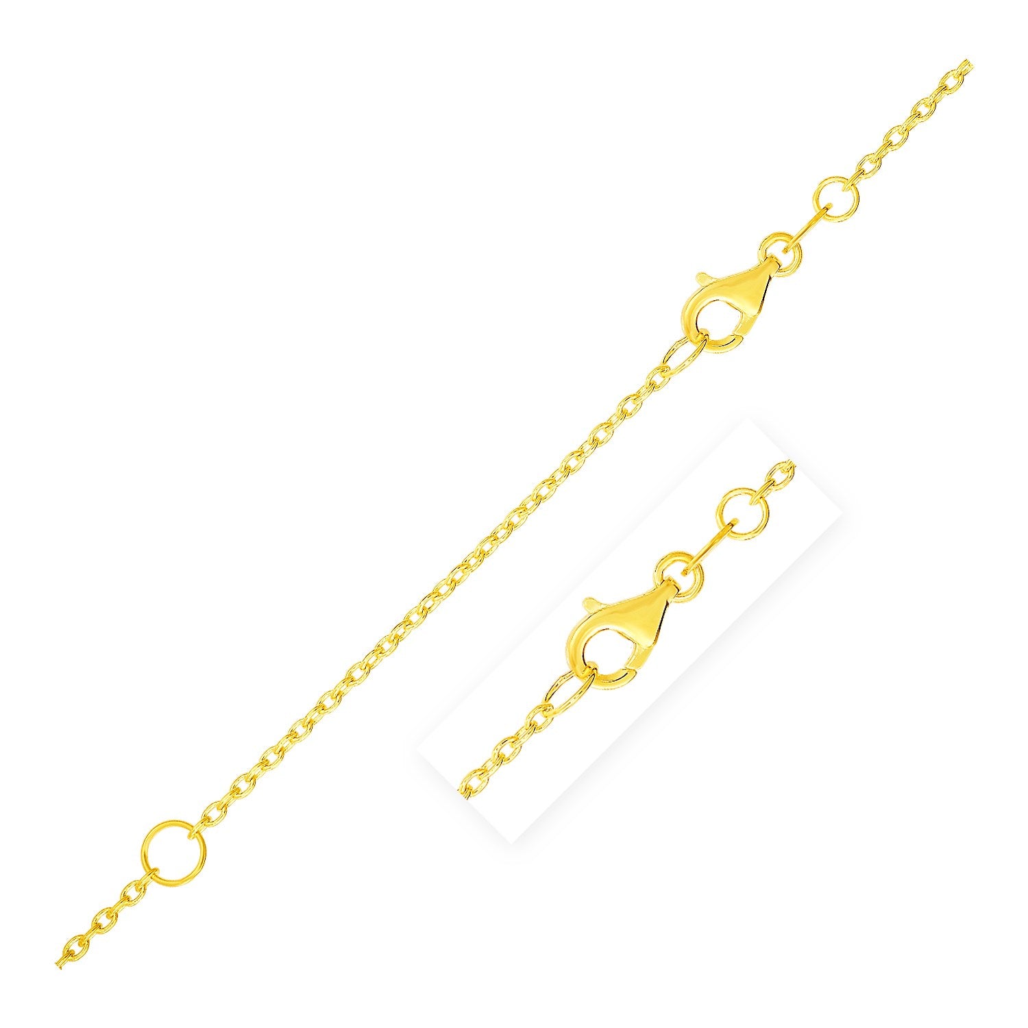A 14k yellow gold extendable cable chain with a lobster clasp.