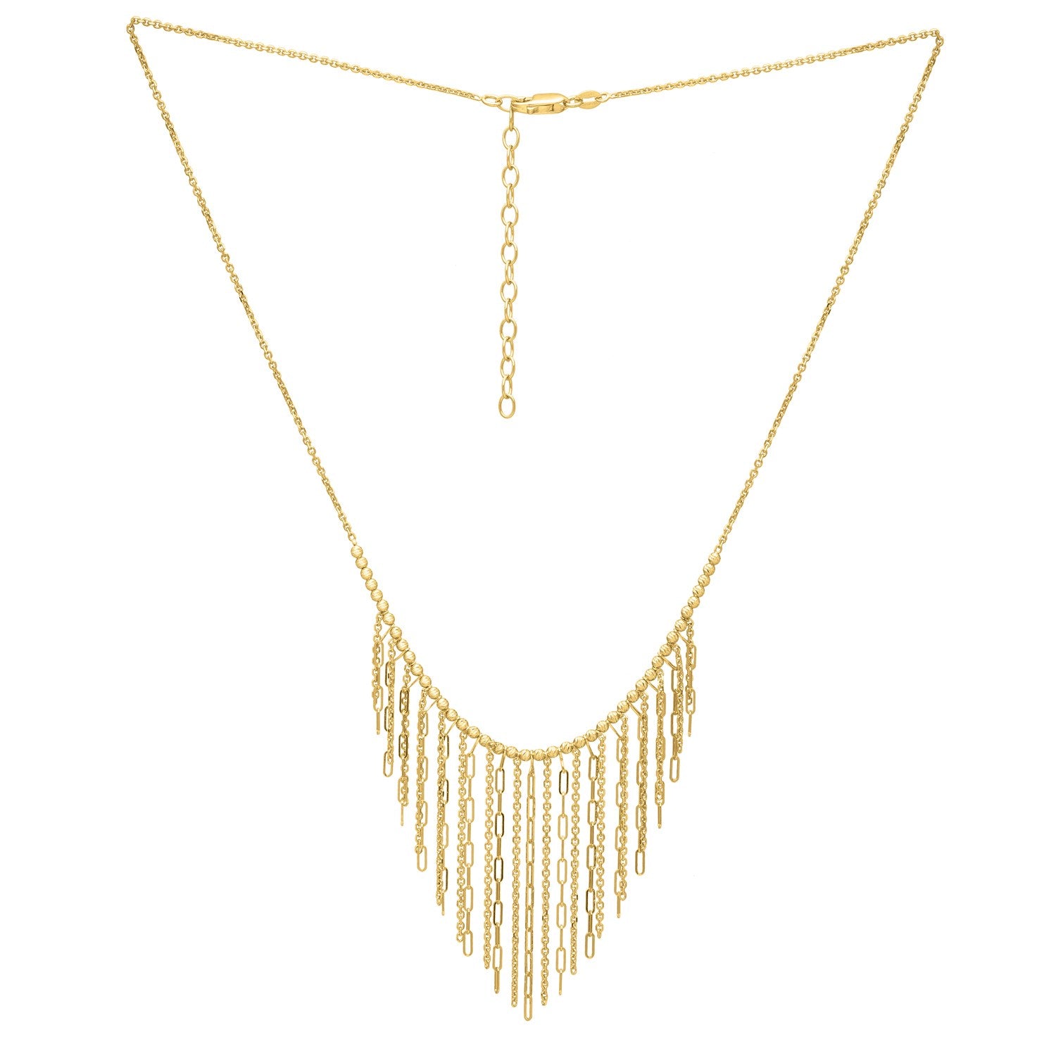 Graduated fringe necklace in 14K yellow gold with a lobster clasp.