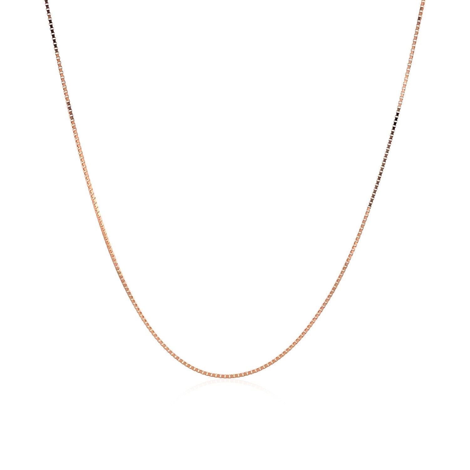 A delicate 14k rose gold box chain with a subtle sheen.