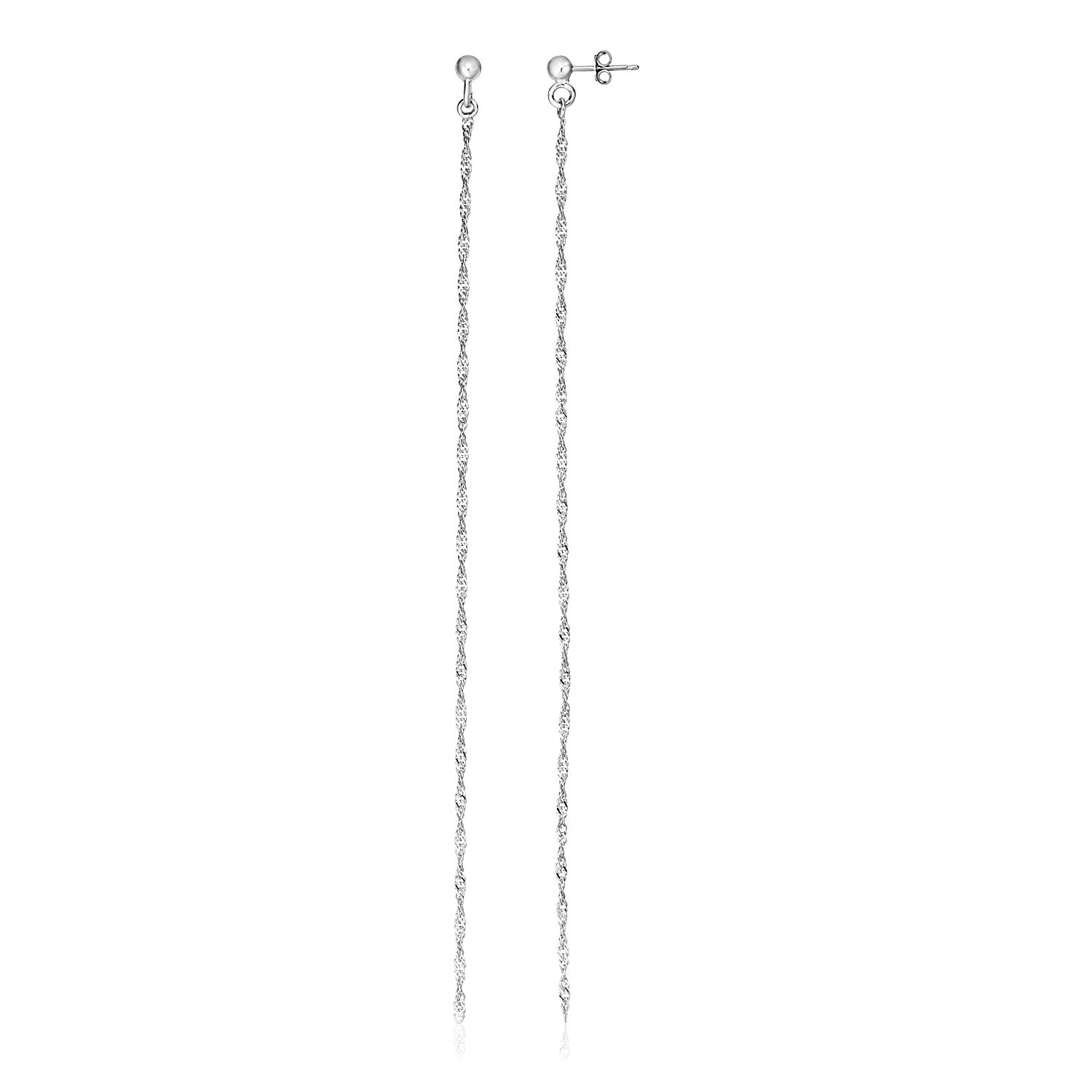 Sterling silver dangle earrings with textured chains and push-back clasps.