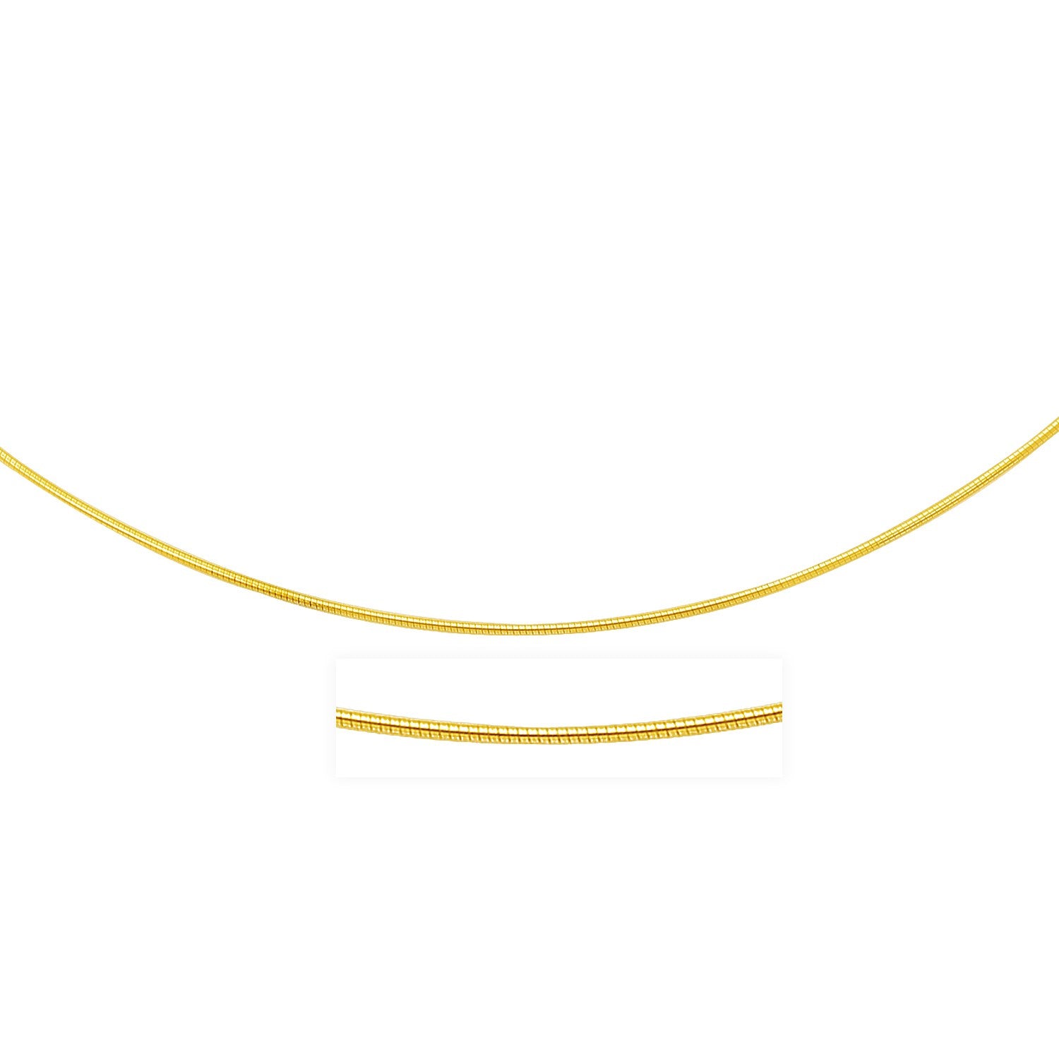 A 14k yellow gold thin motif round omega necklace.