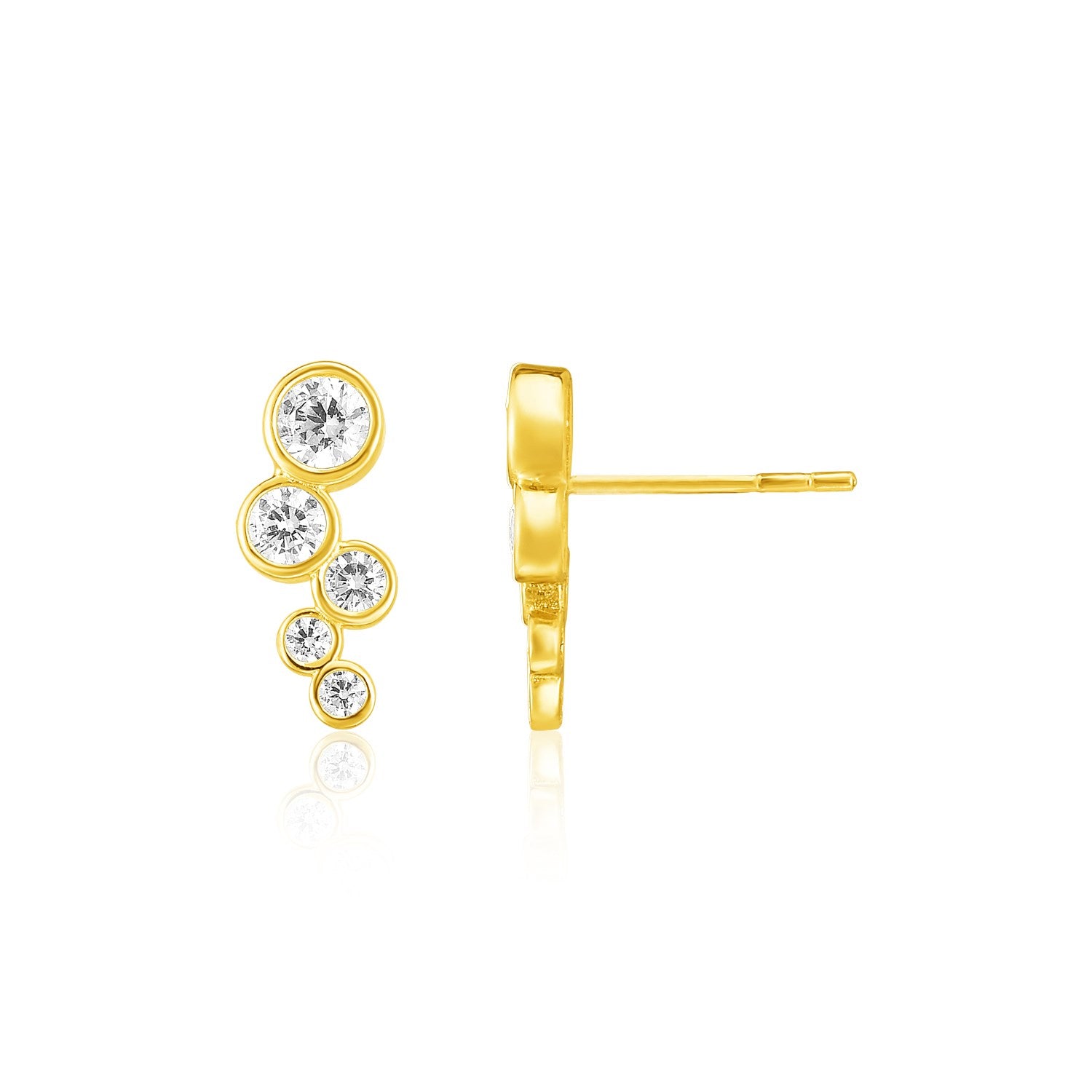 14k yellow gold ear climber earrings with five round cubic zirconias.