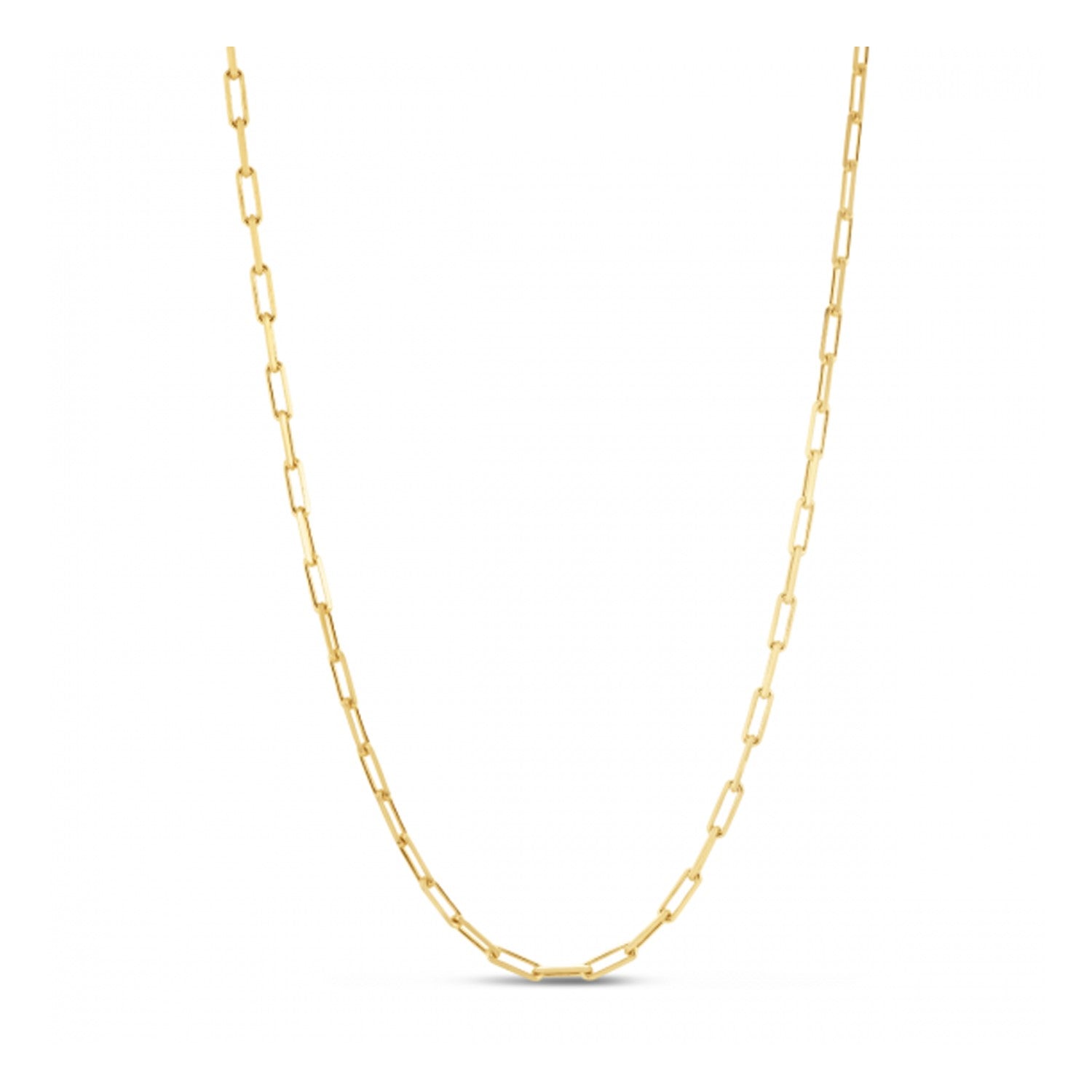 A gold-plated sterling silver paperclip chain is draped in a U-shape.