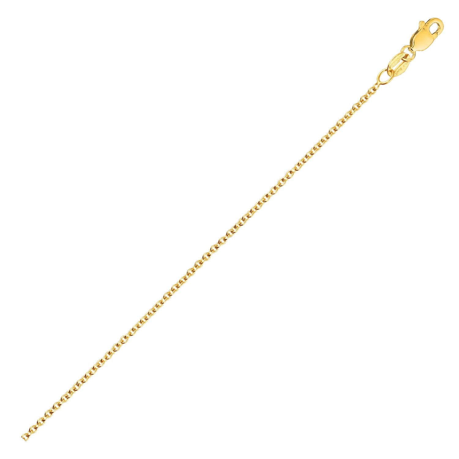 14k yellow gold round cable link chain with a lobster clasp.