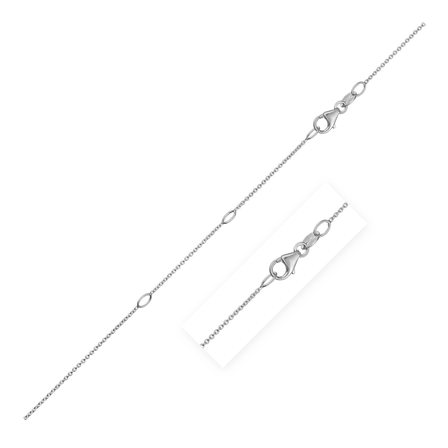 A 14k white gold double extendable cable chain with a lobster clasp.