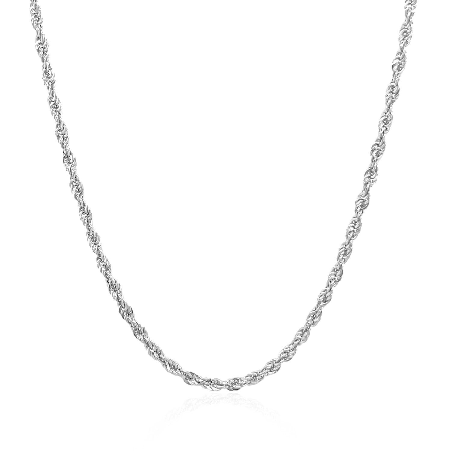 14k white gold light rope chain, 2.00 mm wide, on a white background.
