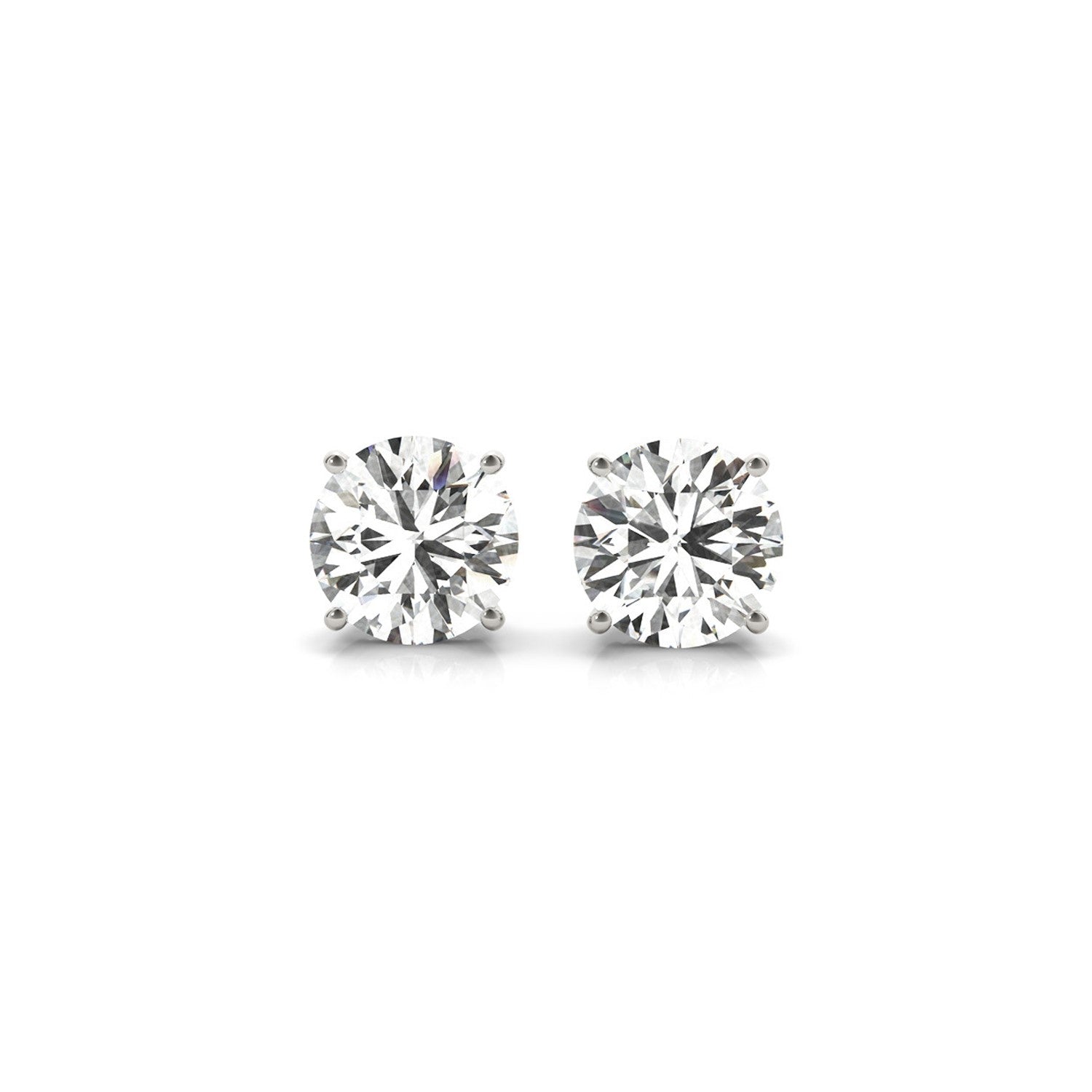 A pair of 14k white gold stud earrings with two round lab-grown diamonds.