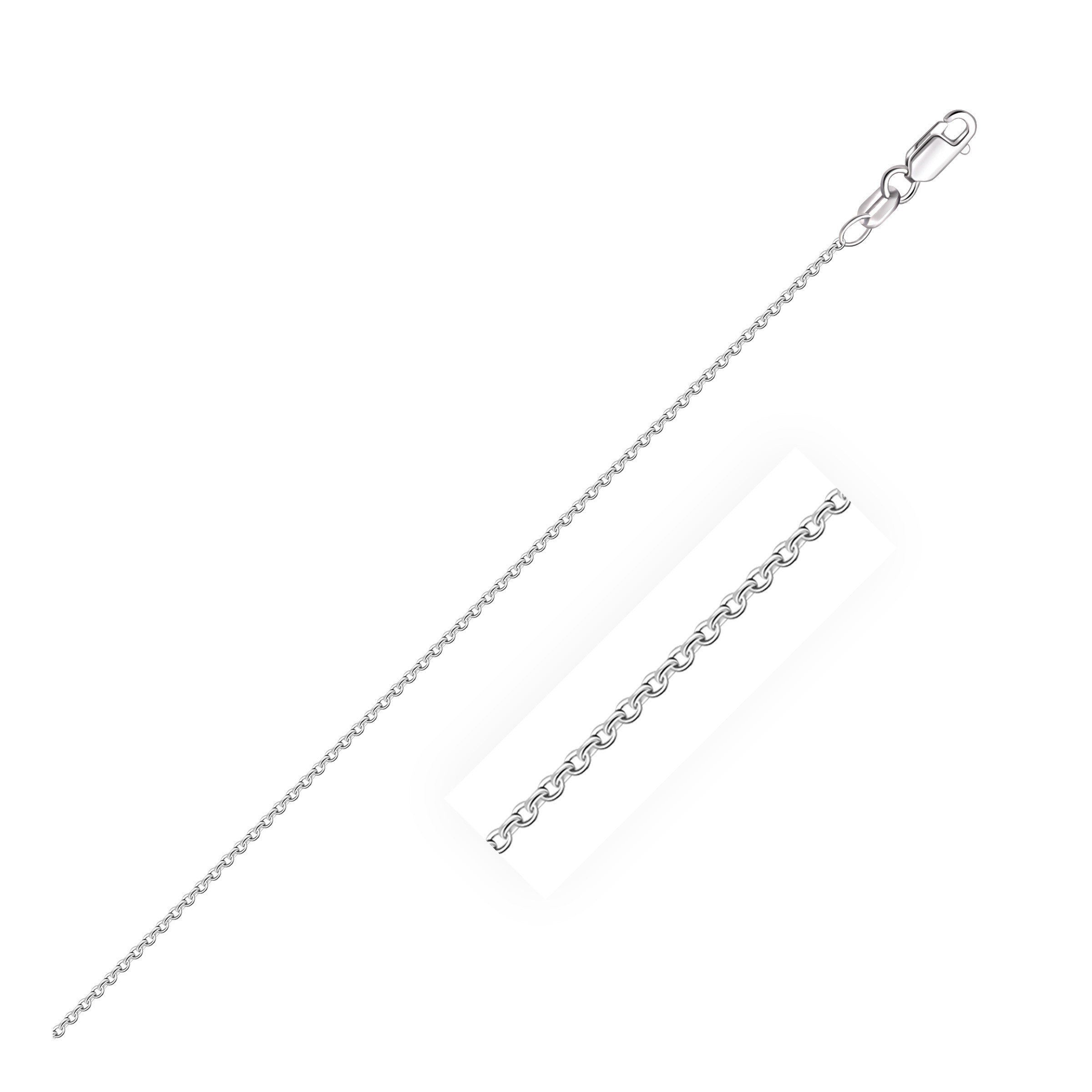A 10k white gold oval cable link chain with a lobster clasp.