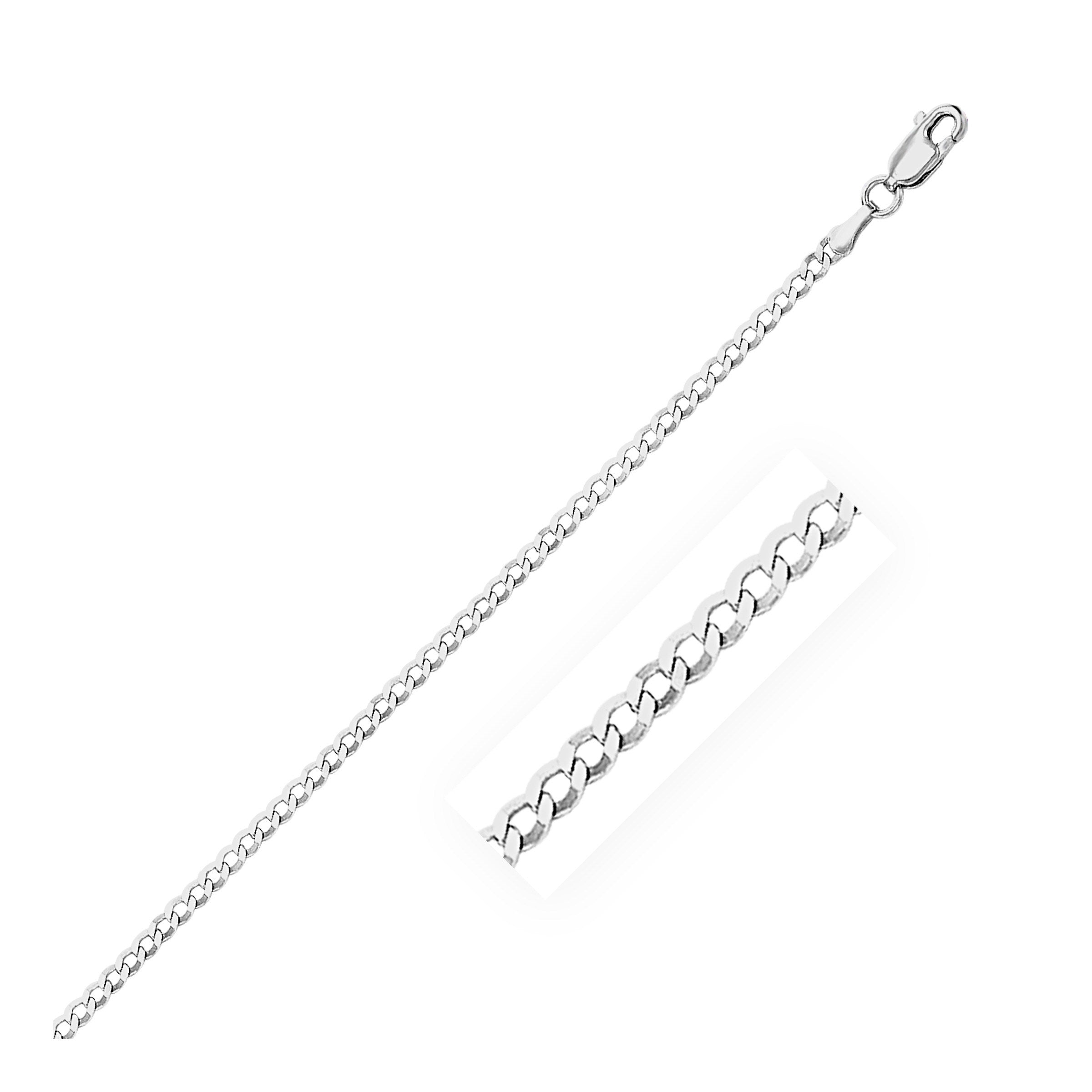 2.6mm 14k white gold curb link anklet with a lobster clasp.
