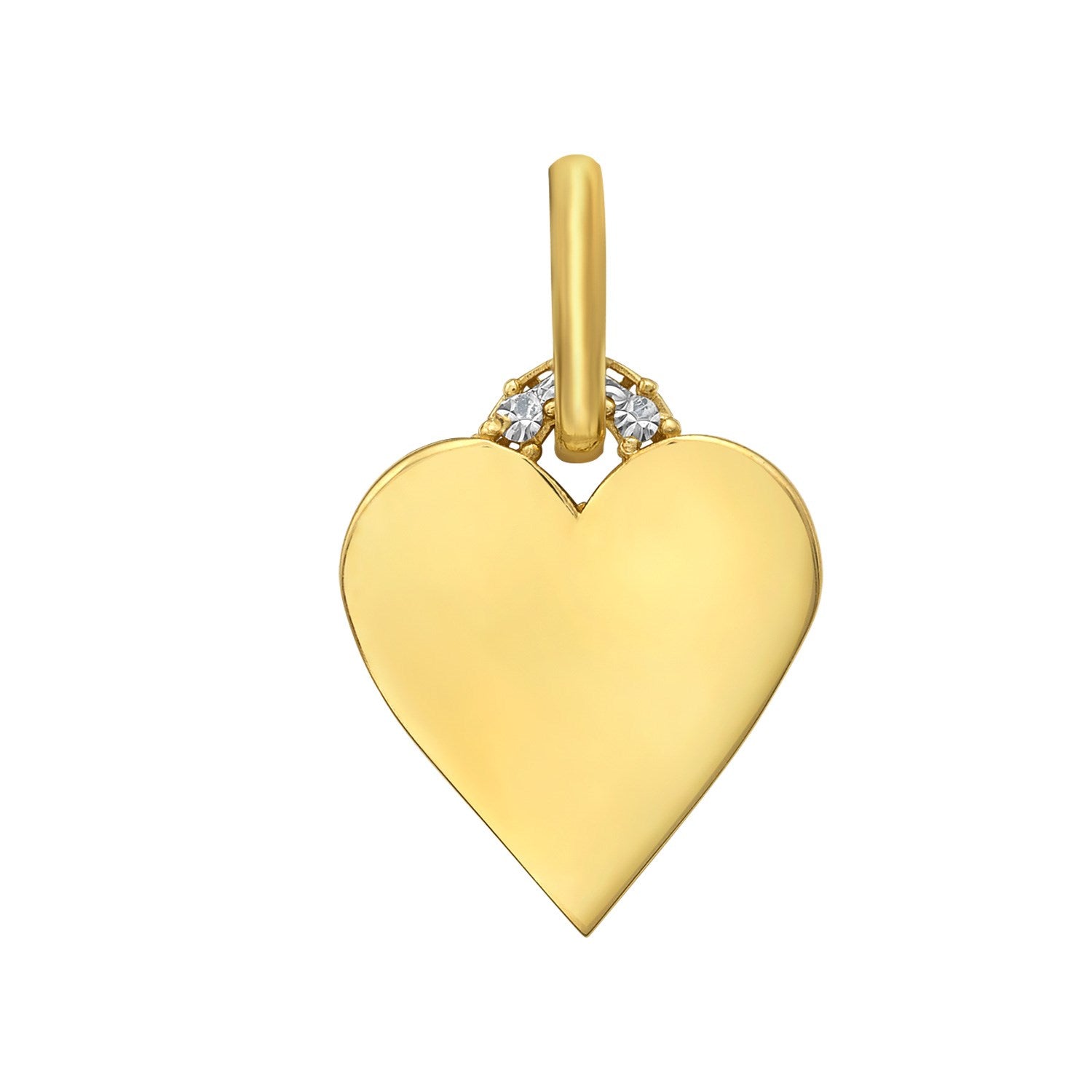14K yellow gold polished heart charm pendant with two small diamonds.