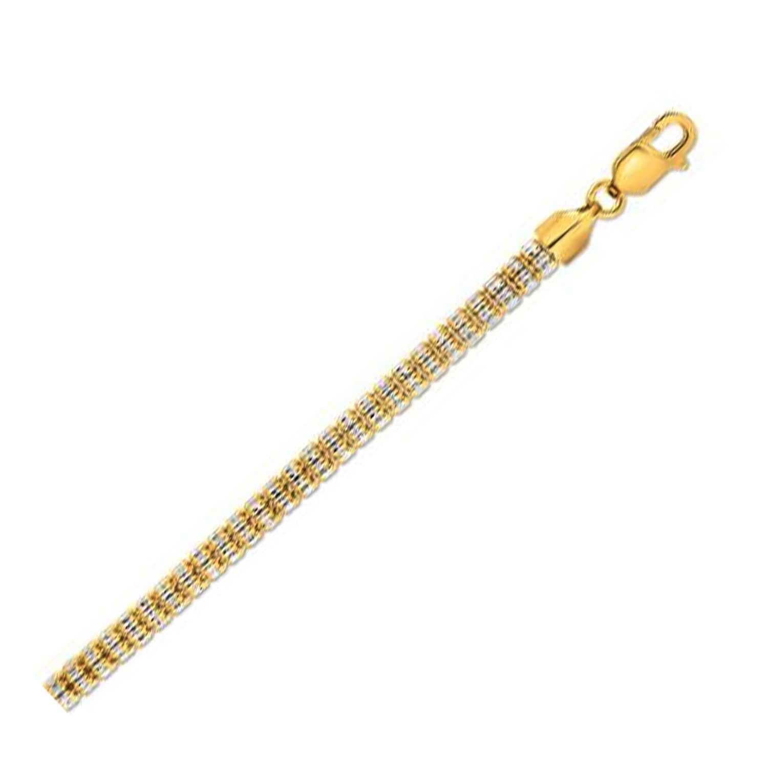 A 14k yellow gold ice barrel chain with a lobster clasp.