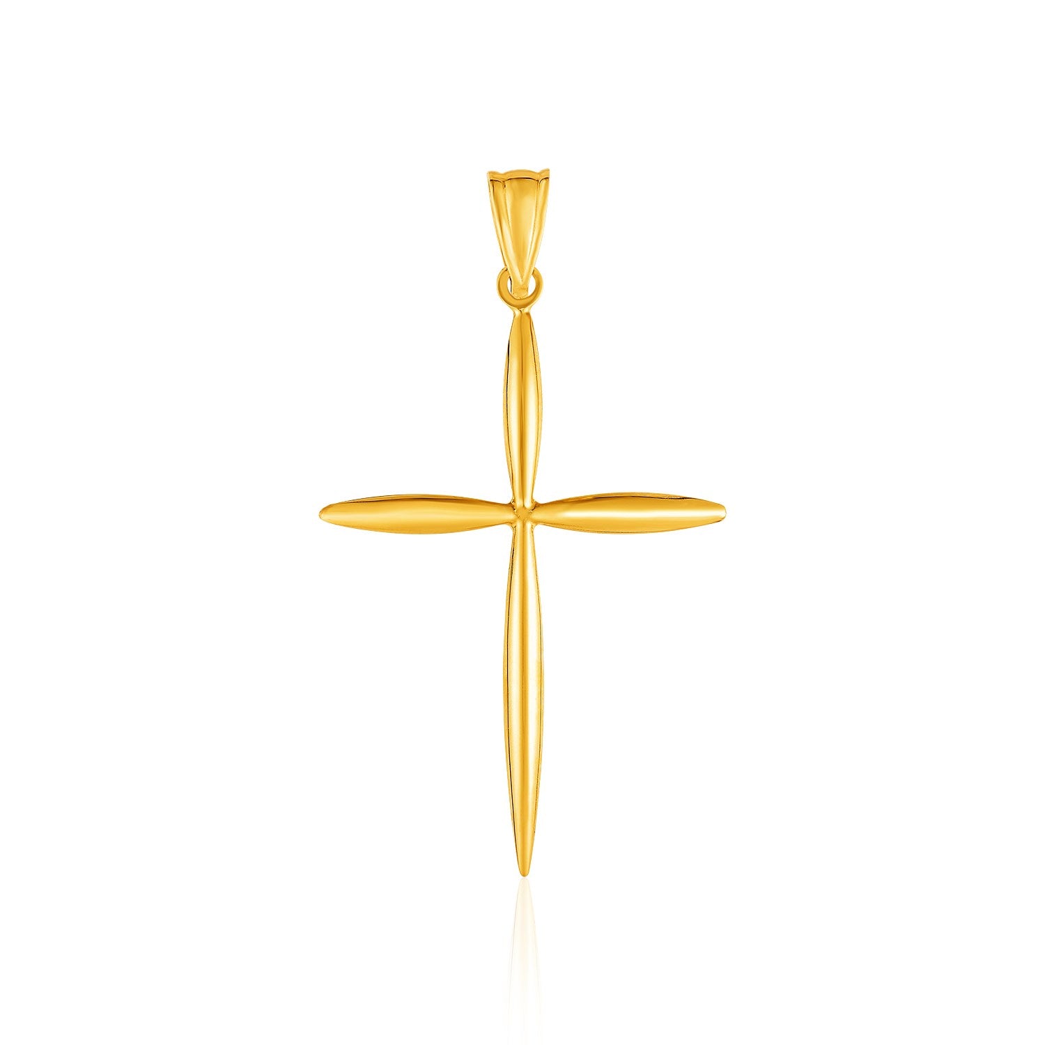 14k yellow gold cross pendant with rounded and pointed arms.