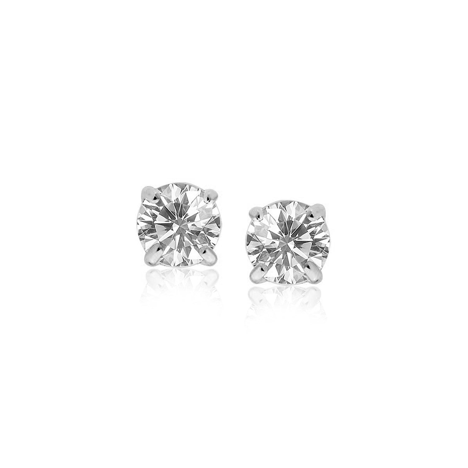 Sterling silver stud earrings with round, faceted white cubic zirconia.