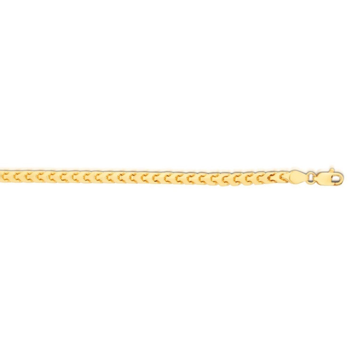 14k yellow gold solid diamond cut round franco bracelet with a lobster clasp.
