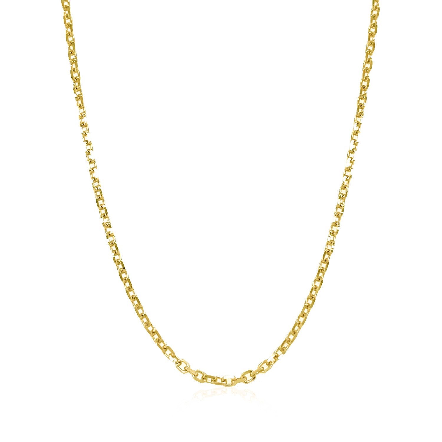 An 18k yellow gold diamond-cut cable link chain, 1.90 mm wide.
