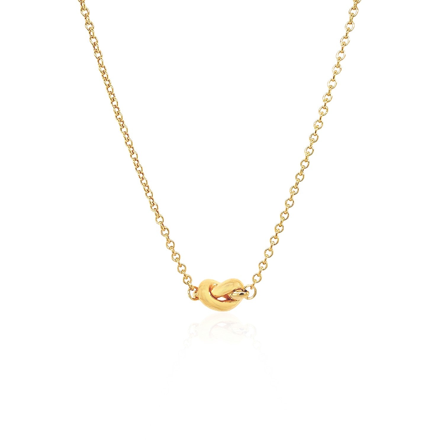 14k yellow gold chain necklace with a polished knot pendant.