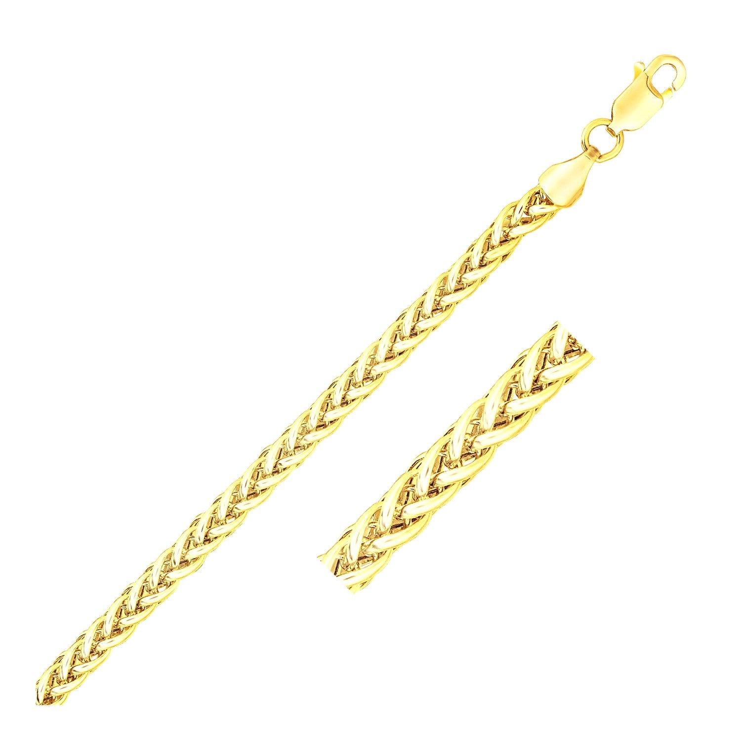 14k yellow gold lightweight wheat bracelet with a lobster clasp.