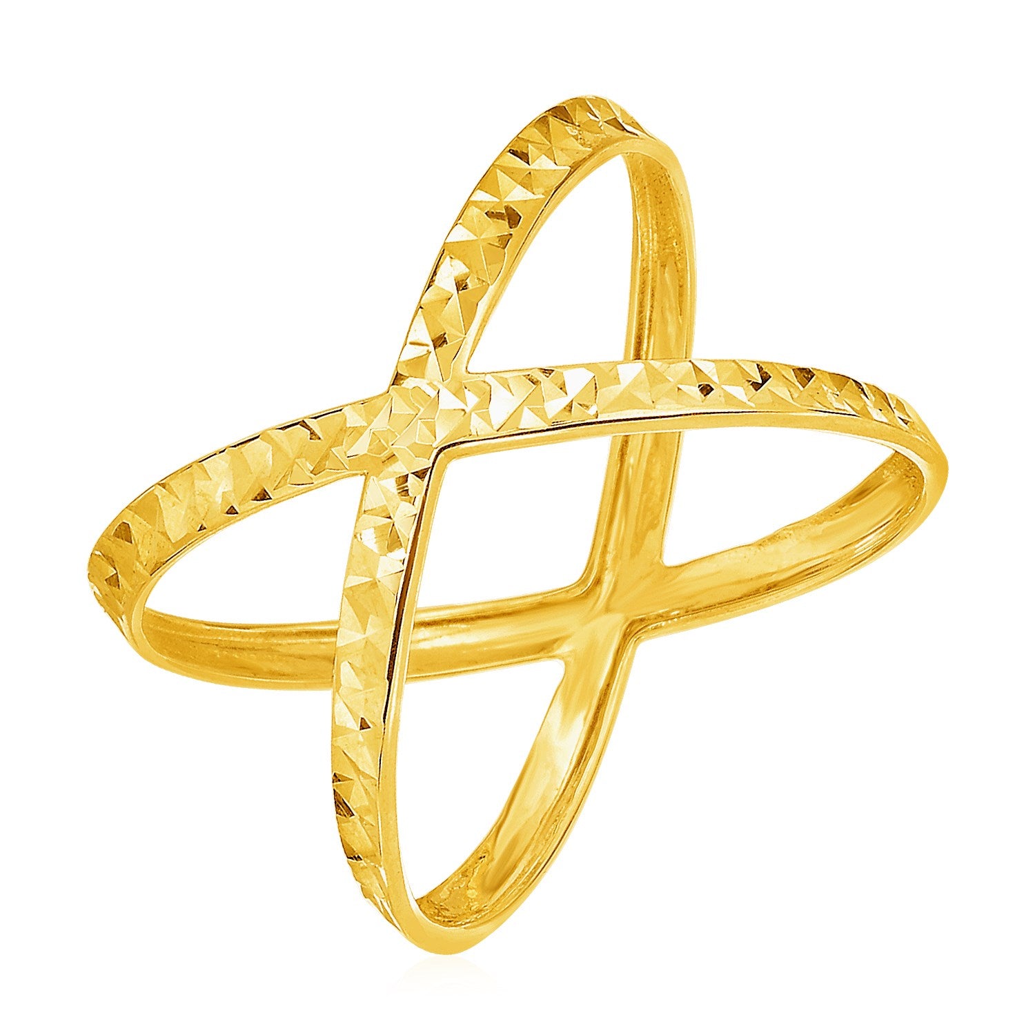 14k yellow gold textured X profile ring.