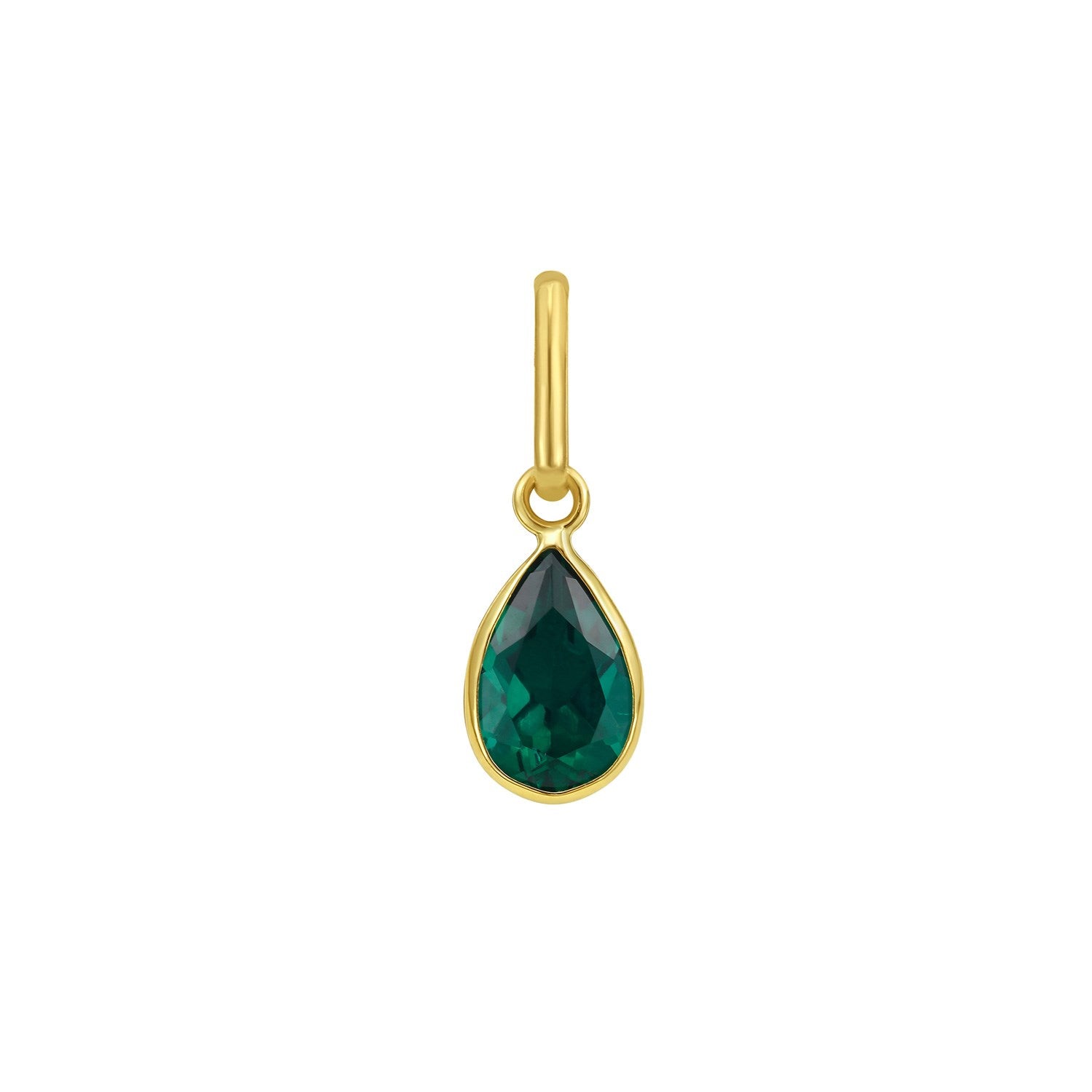 14K yellow gold pear emerald charm pendant with a bezel setting.