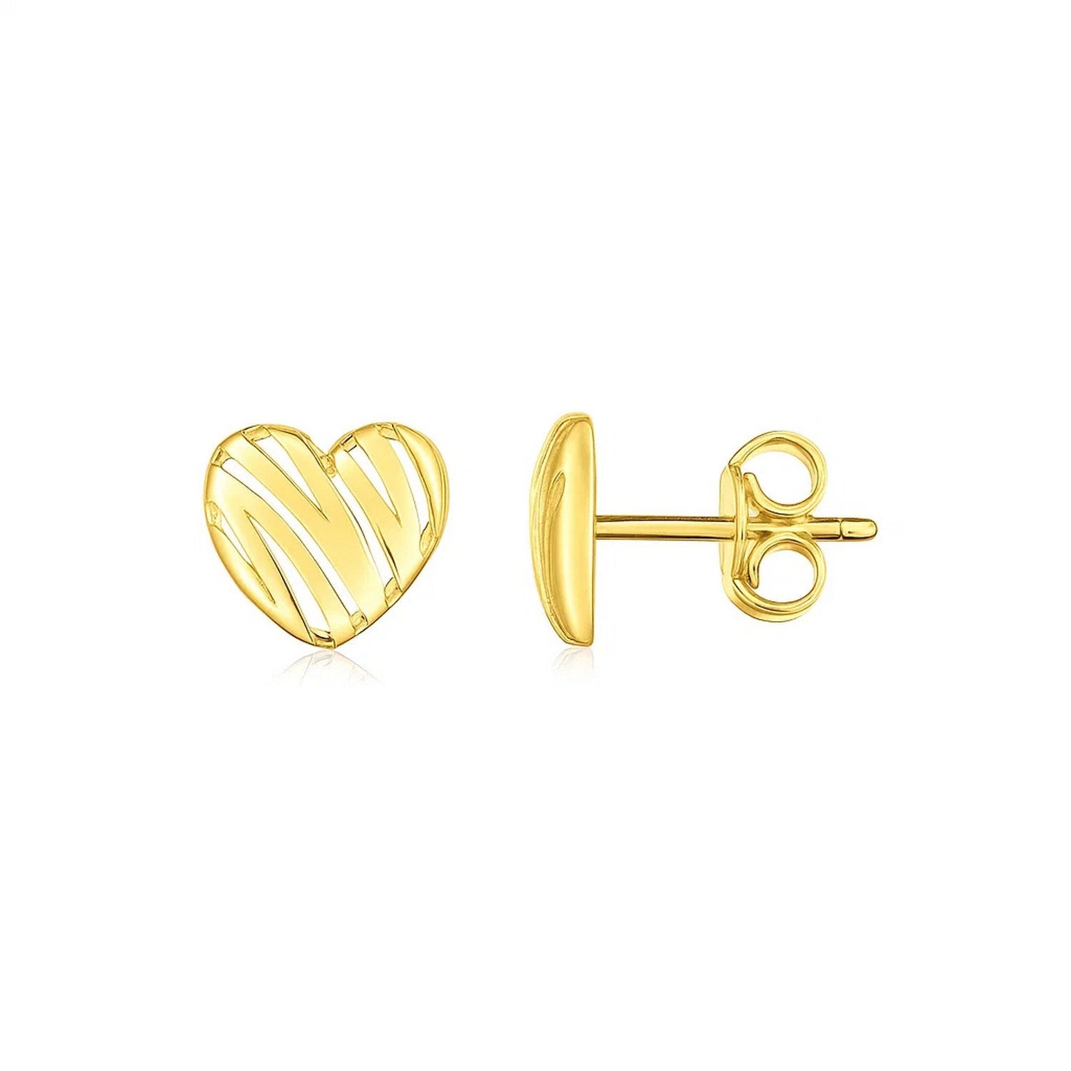14K yellow gold high polish scribble heart stud earrings with push backs.